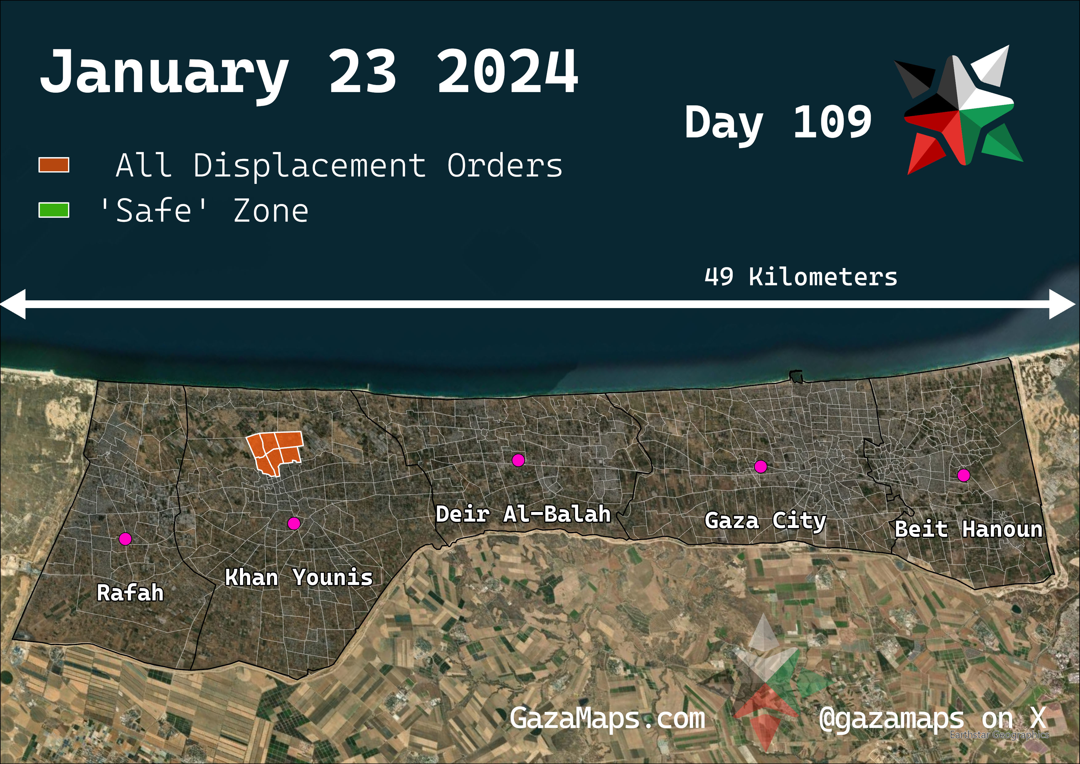 GazaMaps original map, based on IDF displacement order from 23 January 2024