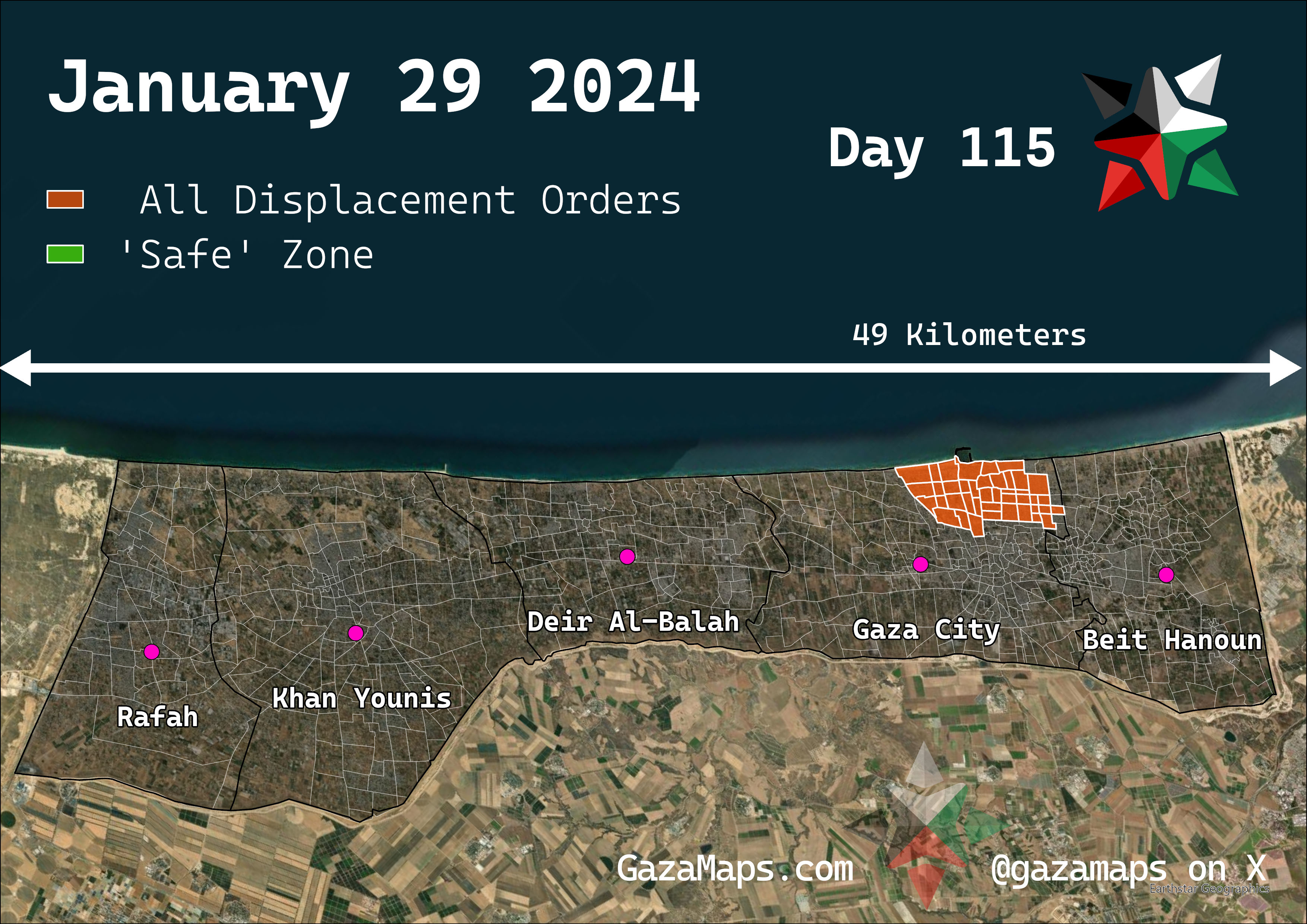 GazaMaps original map, based on IDF displacement order from 29 January 2024