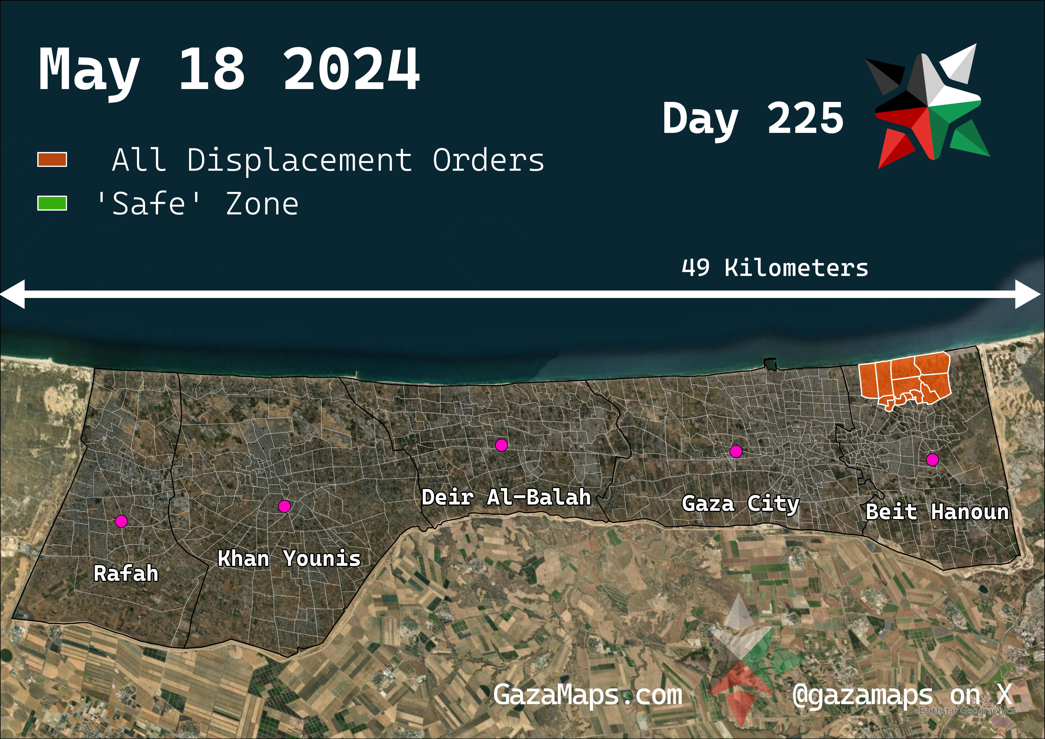 GazaMaps original map, based on IDF displacement order from 18 May 2024