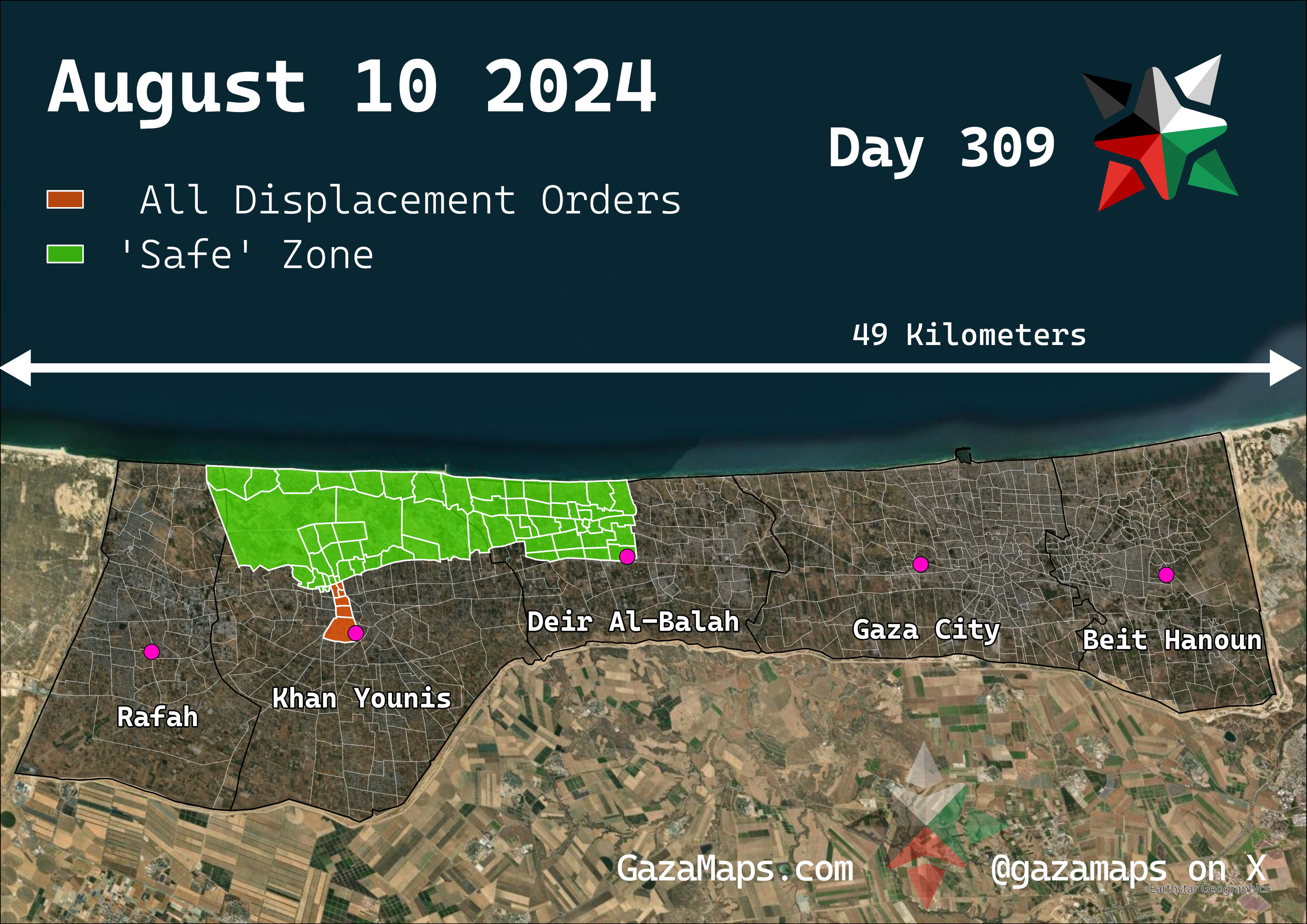GazaMaps original map, based on IDF displacement order from 10 August 2024