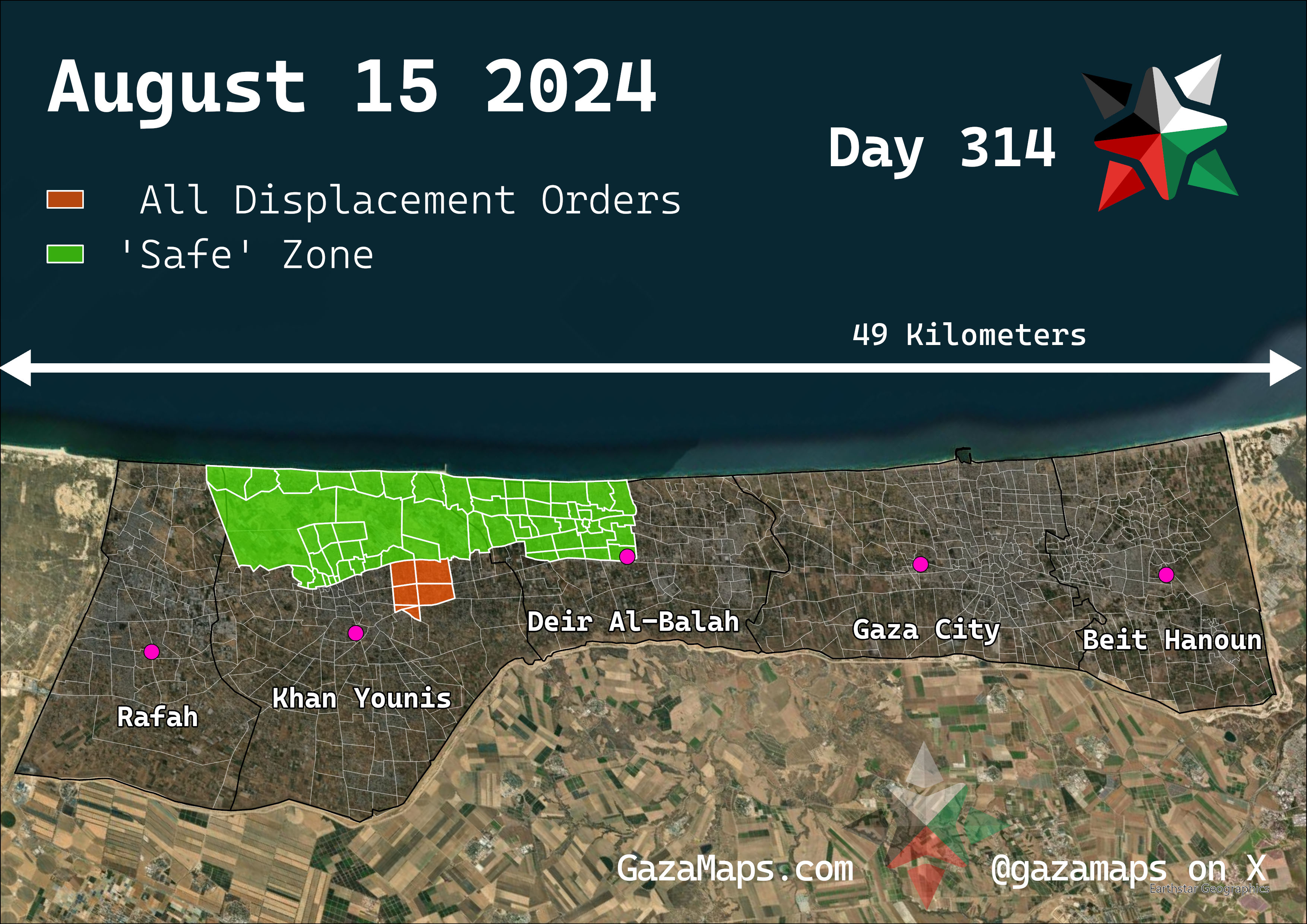 GazaMaps original map, based on IDF displacement order from 15 August 2024