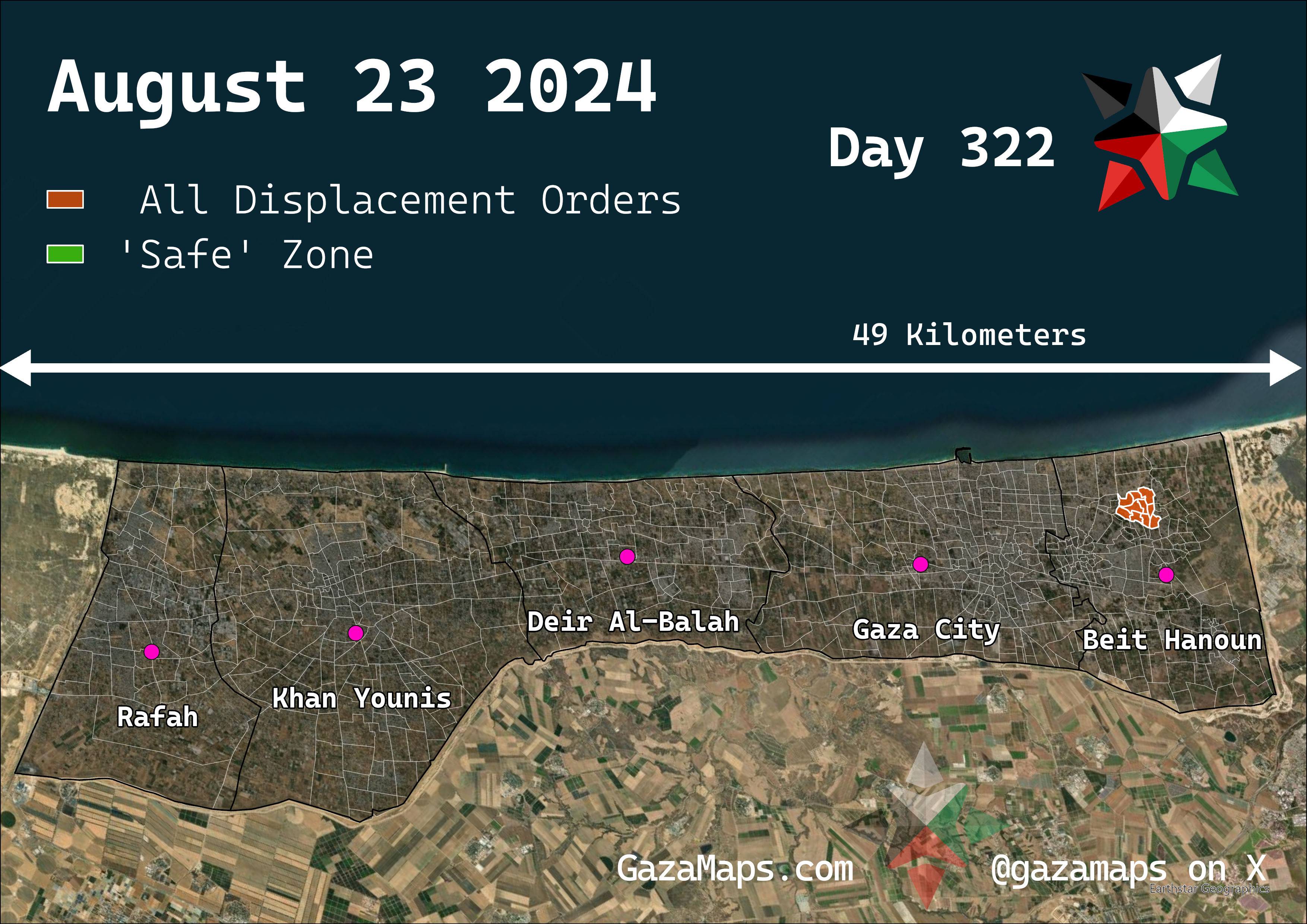 GazaMaps original map, based on IDF displacement order from 23 August 2024