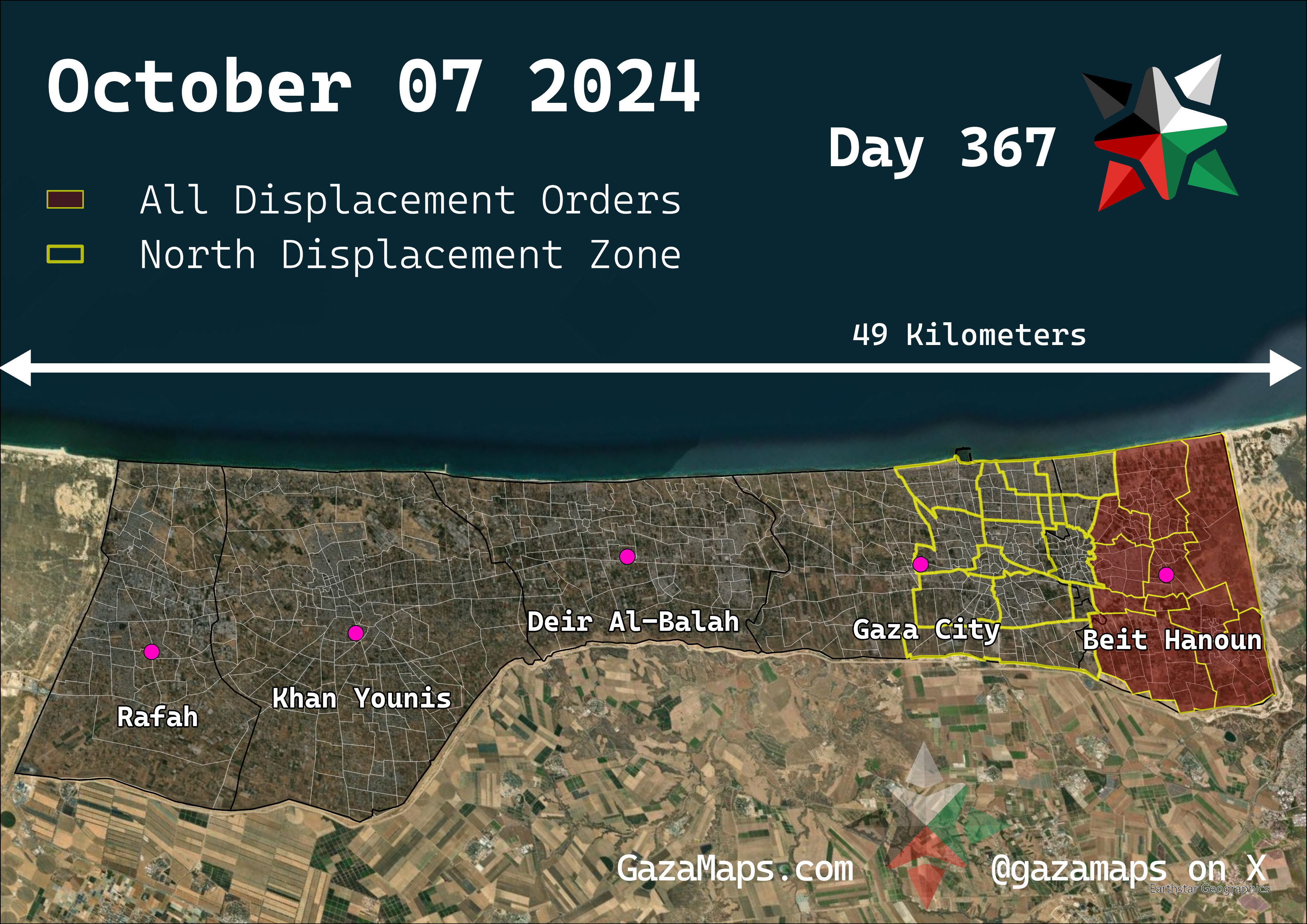 GazaMaps original map, based on IDF displacement order from 07 October 2024