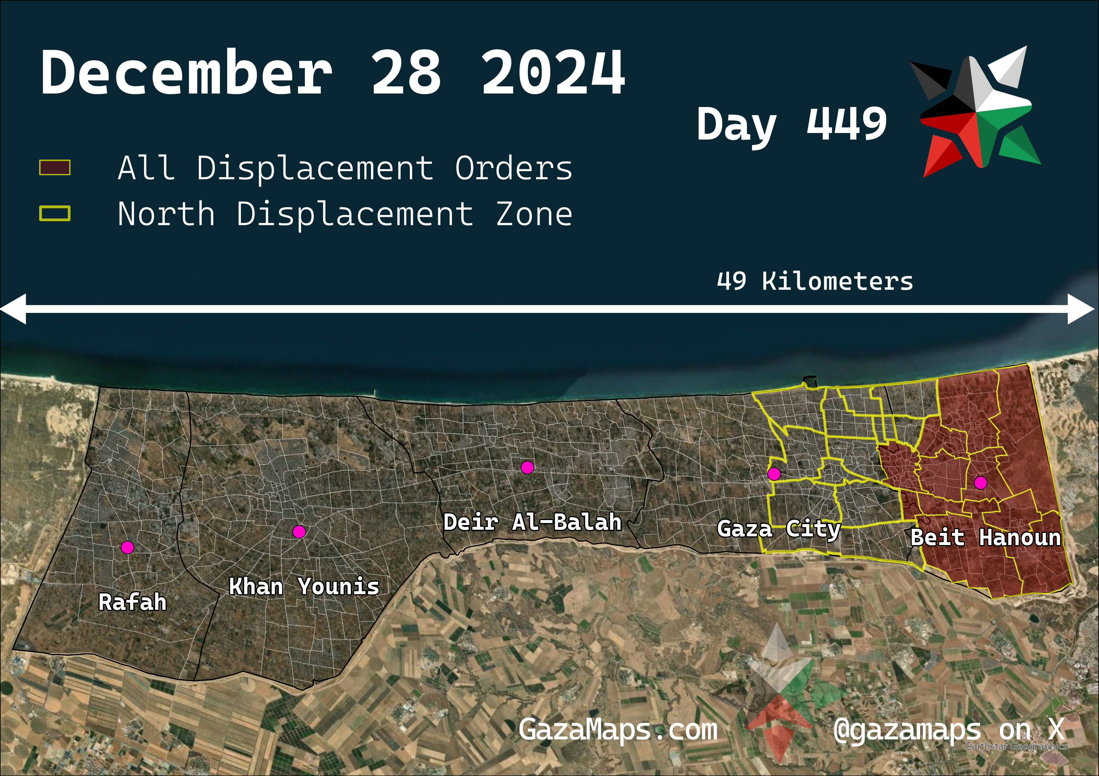 GazaMaps original map, based on IDF displacement order from 28 December 2024