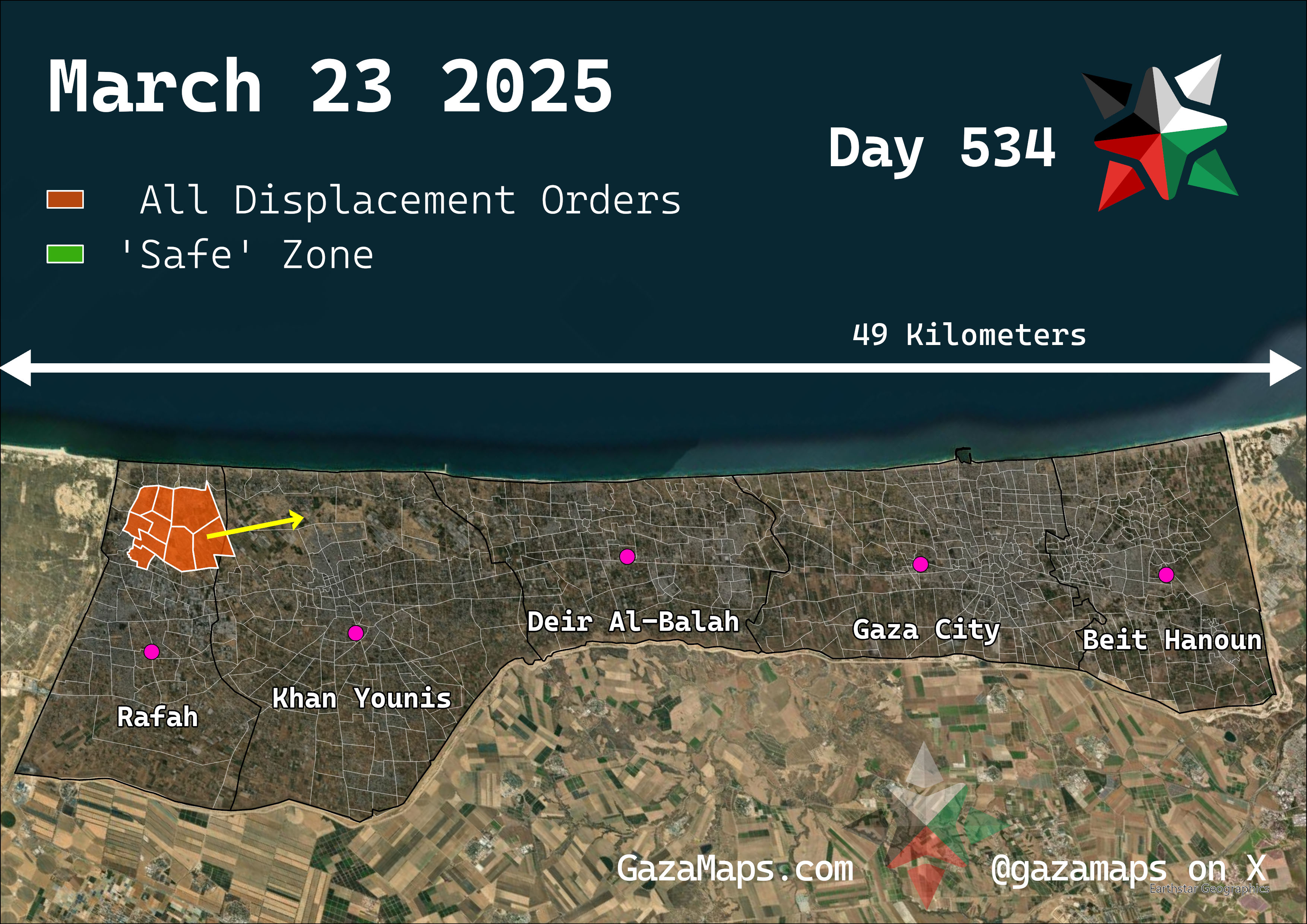 GazaMaps original map, based on IDF displacement order from 23 March 2025