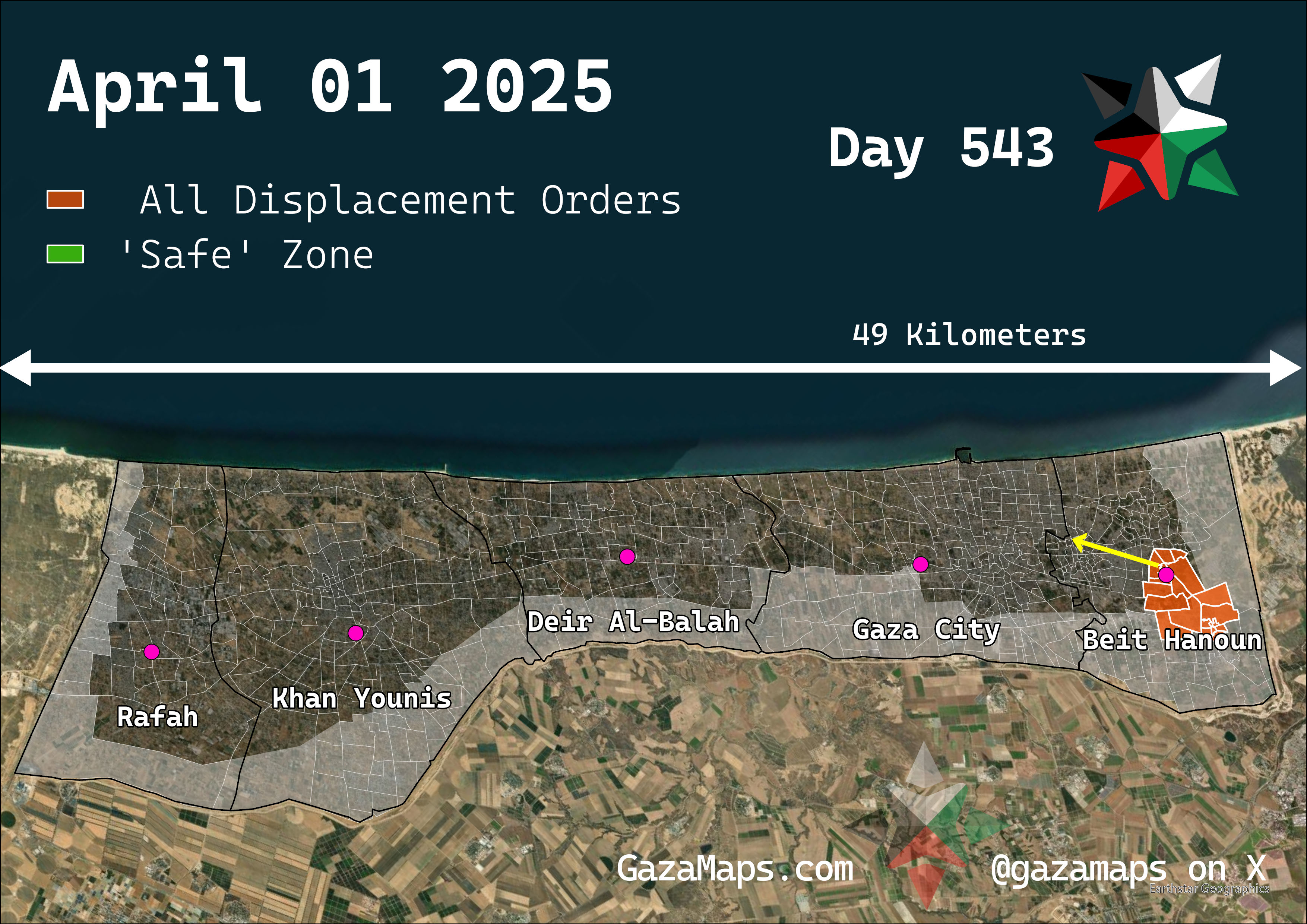GazaMaps original map, based on IDF displacement order from 01 April 2025