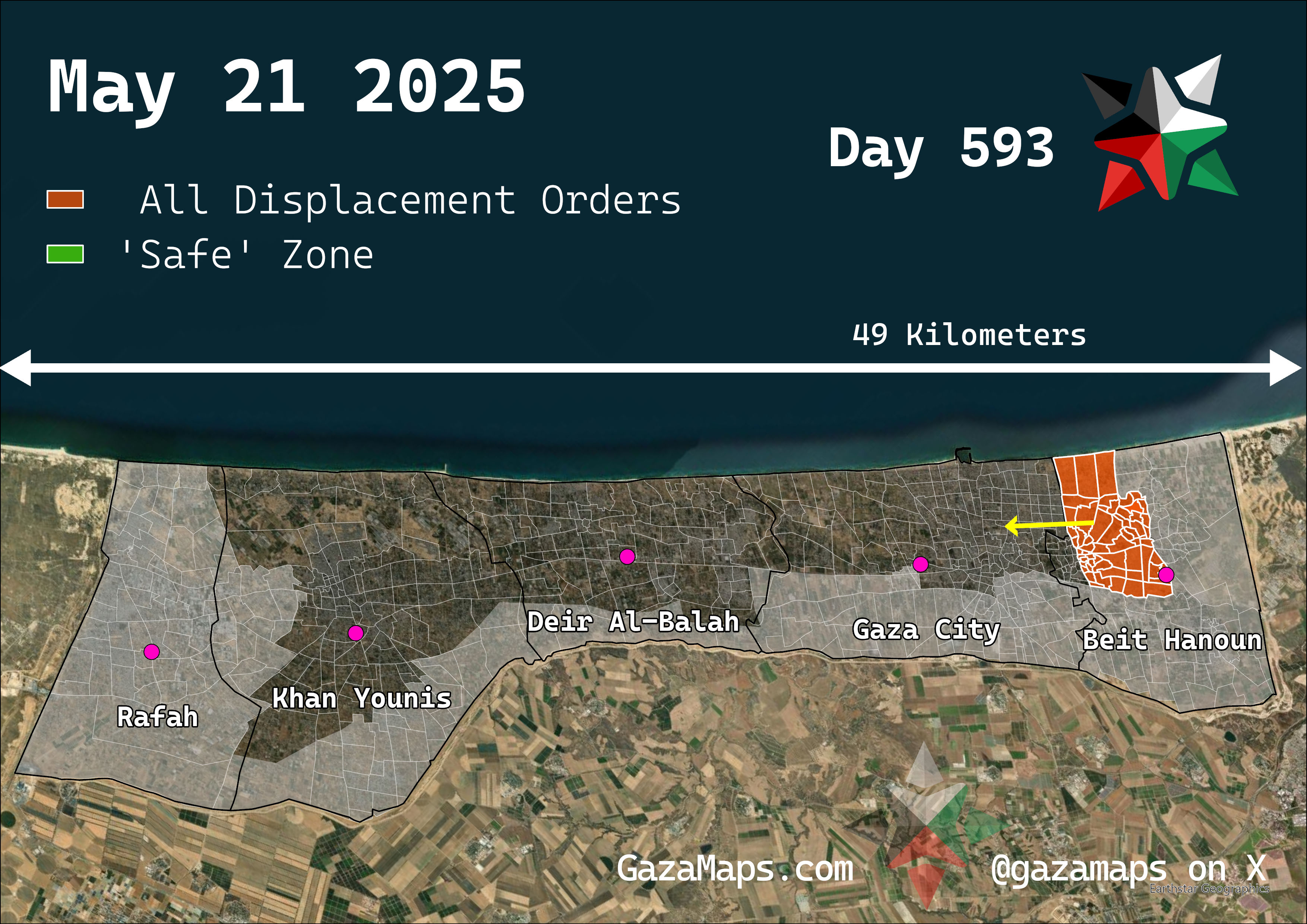 GazaMaps original map, based on IDF displacement order from 21 May 2025