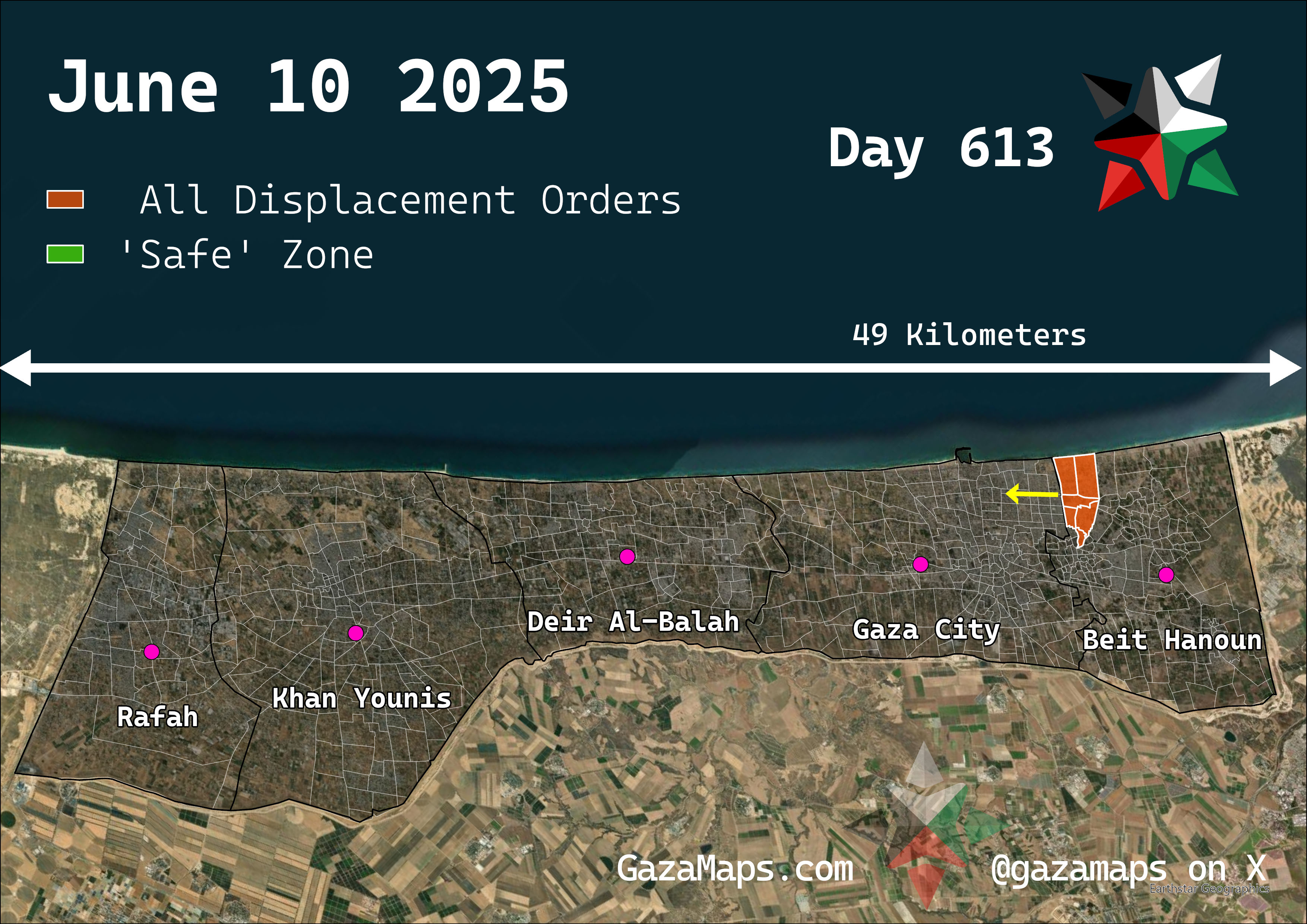GazaMaps original map, based on IDF displacement order from 10 June 2025