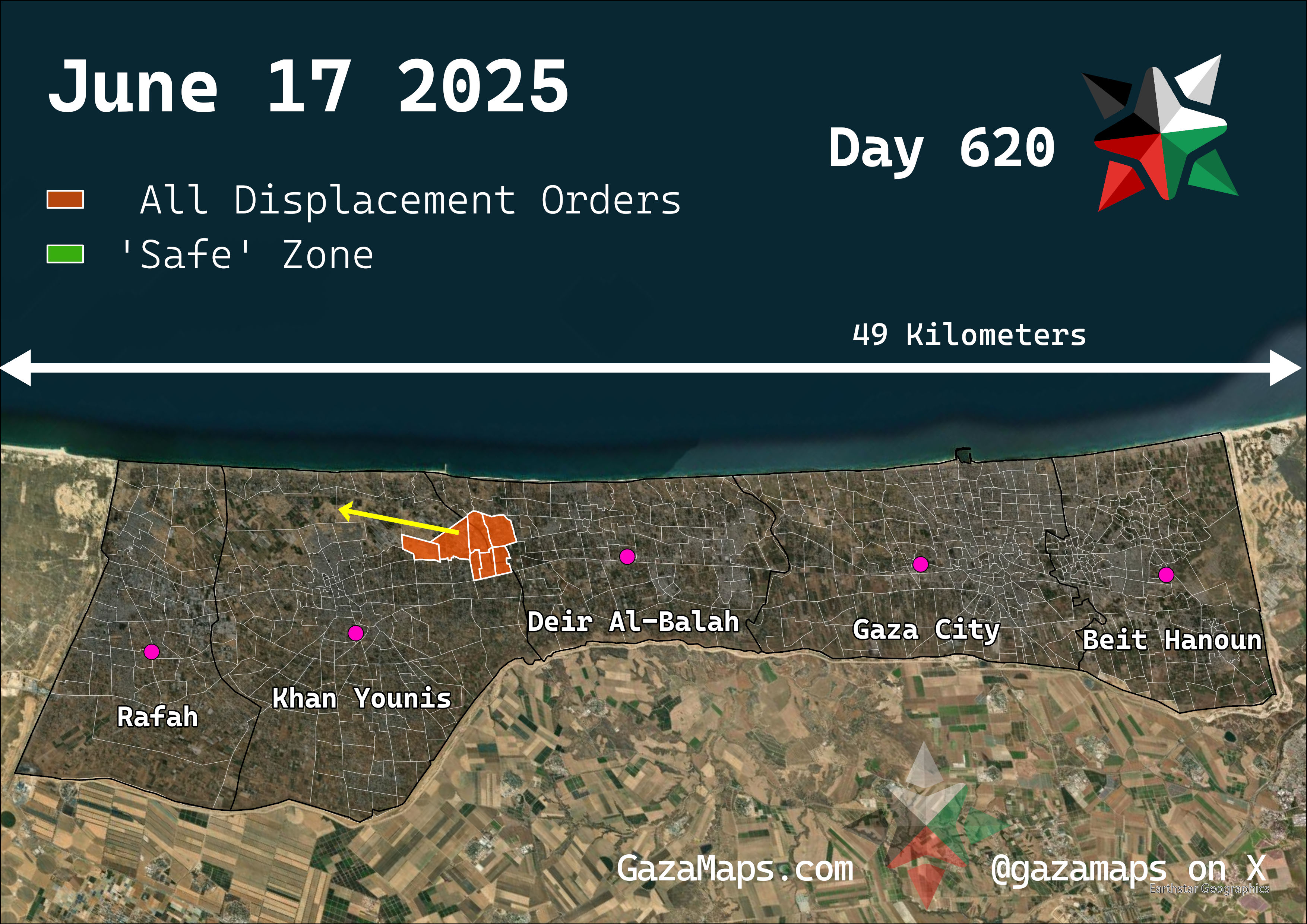 GazaMaps original map, based on IDF displacement order from 17 June 2025