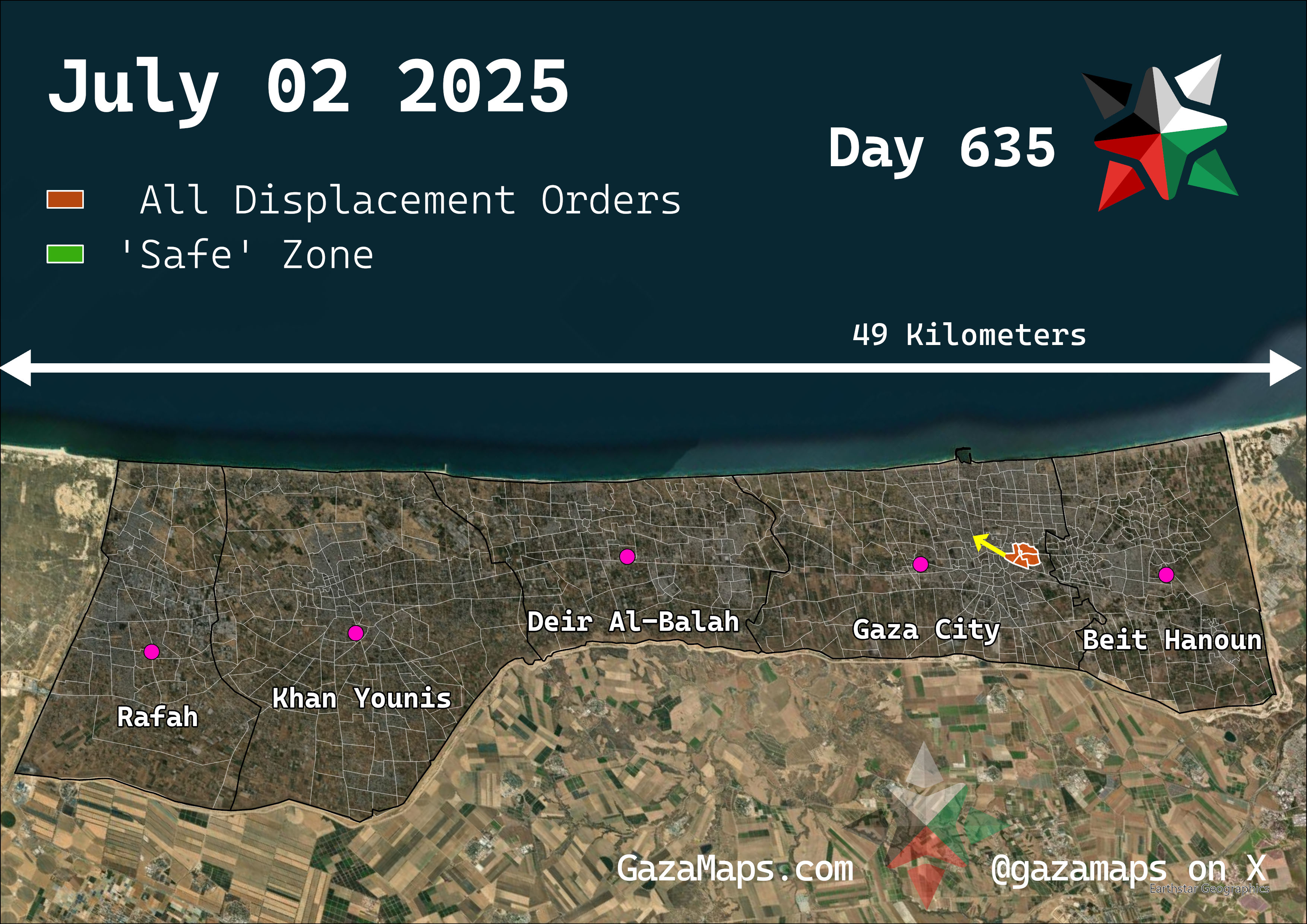 GazaMaps original map, based on IDF displacement order from 02 July 2025