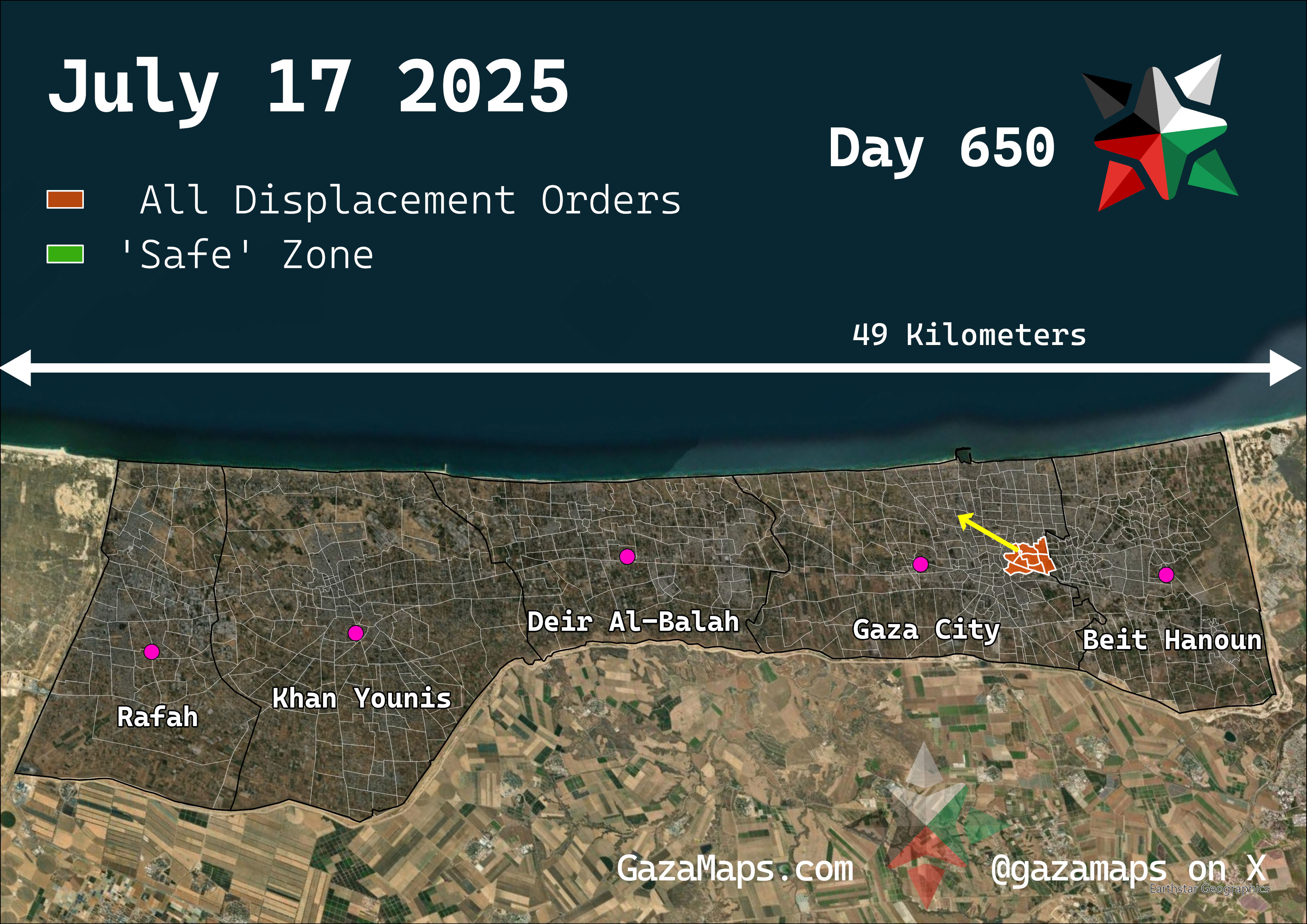 GazaMaps original map, based on IDF displacement order from 17 July 2025