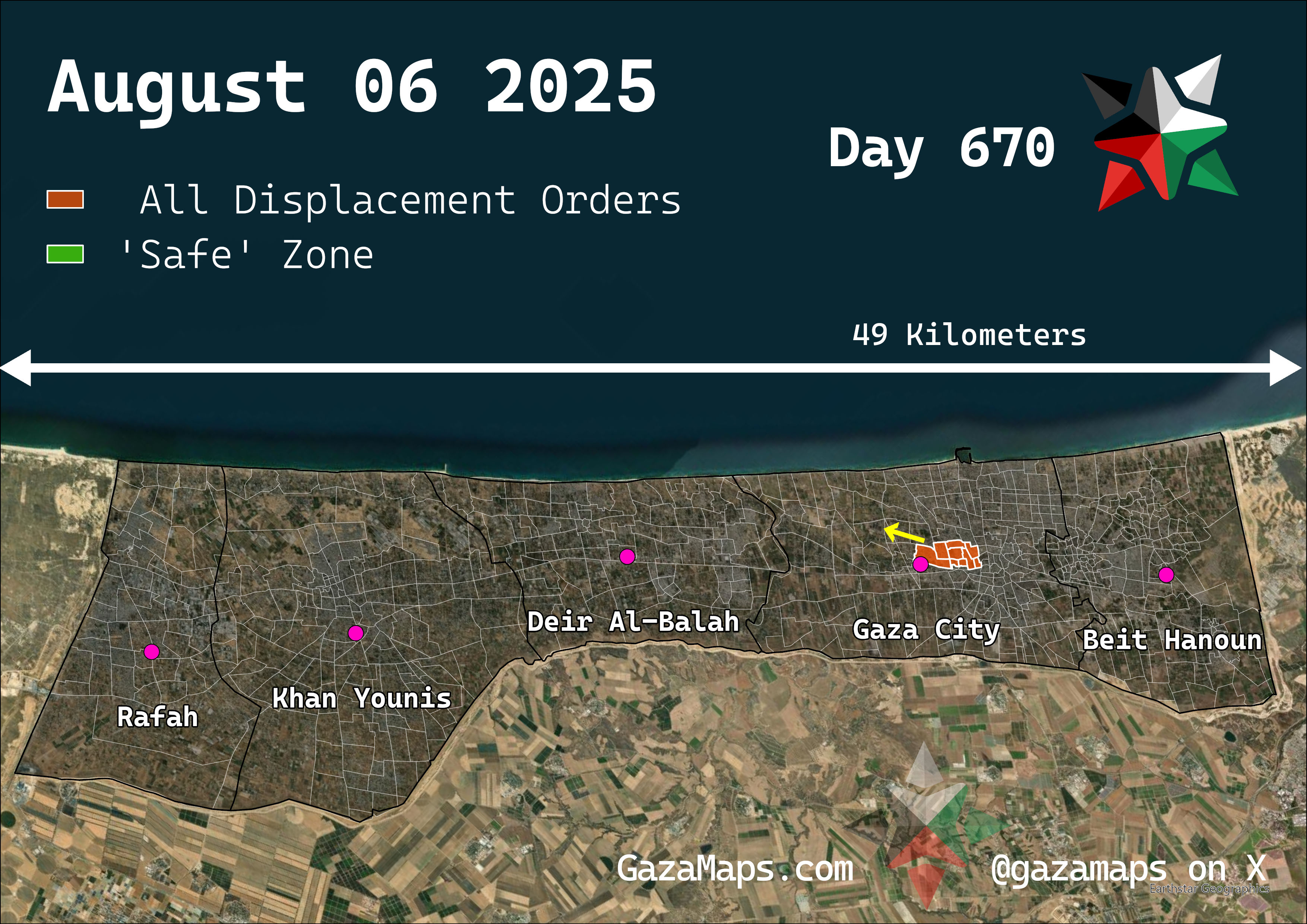 GazaMaps original map, based on IDF displacement order from 06 August 2025