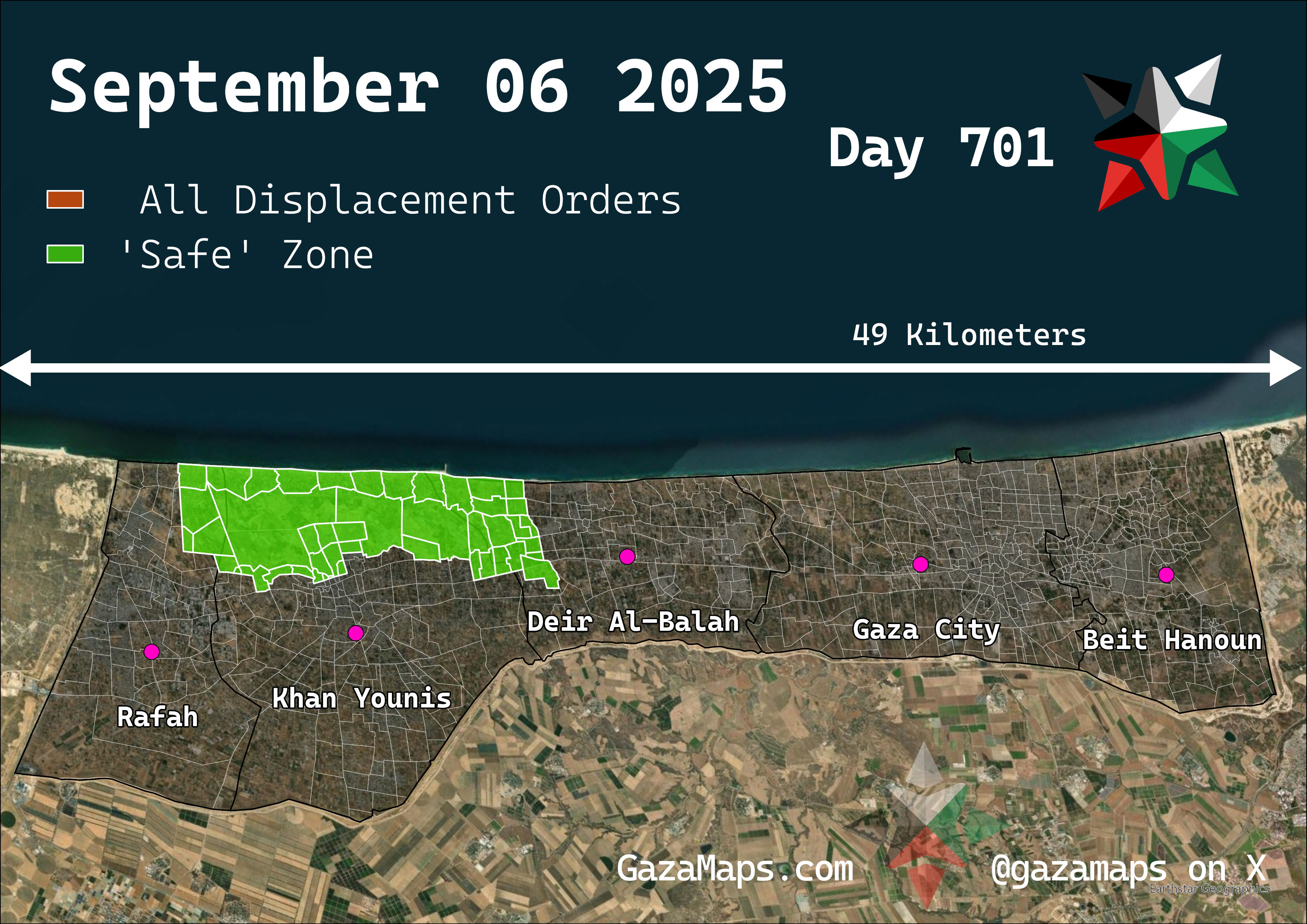 GazaMaps original map, based on IDF displacement order from 06 September 2025