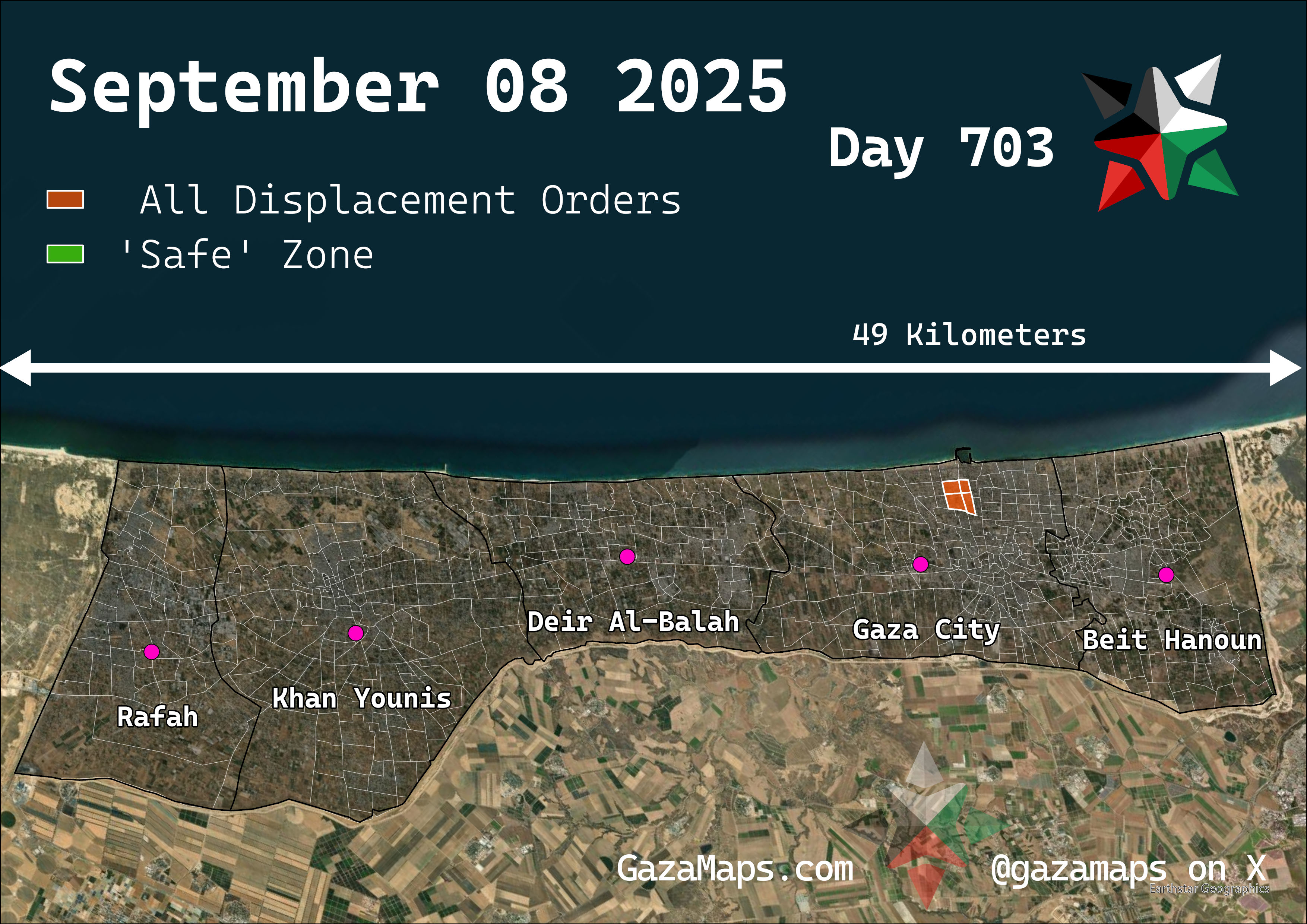 GazaMaps original map, based on IDF displacement order from 08 September 2025