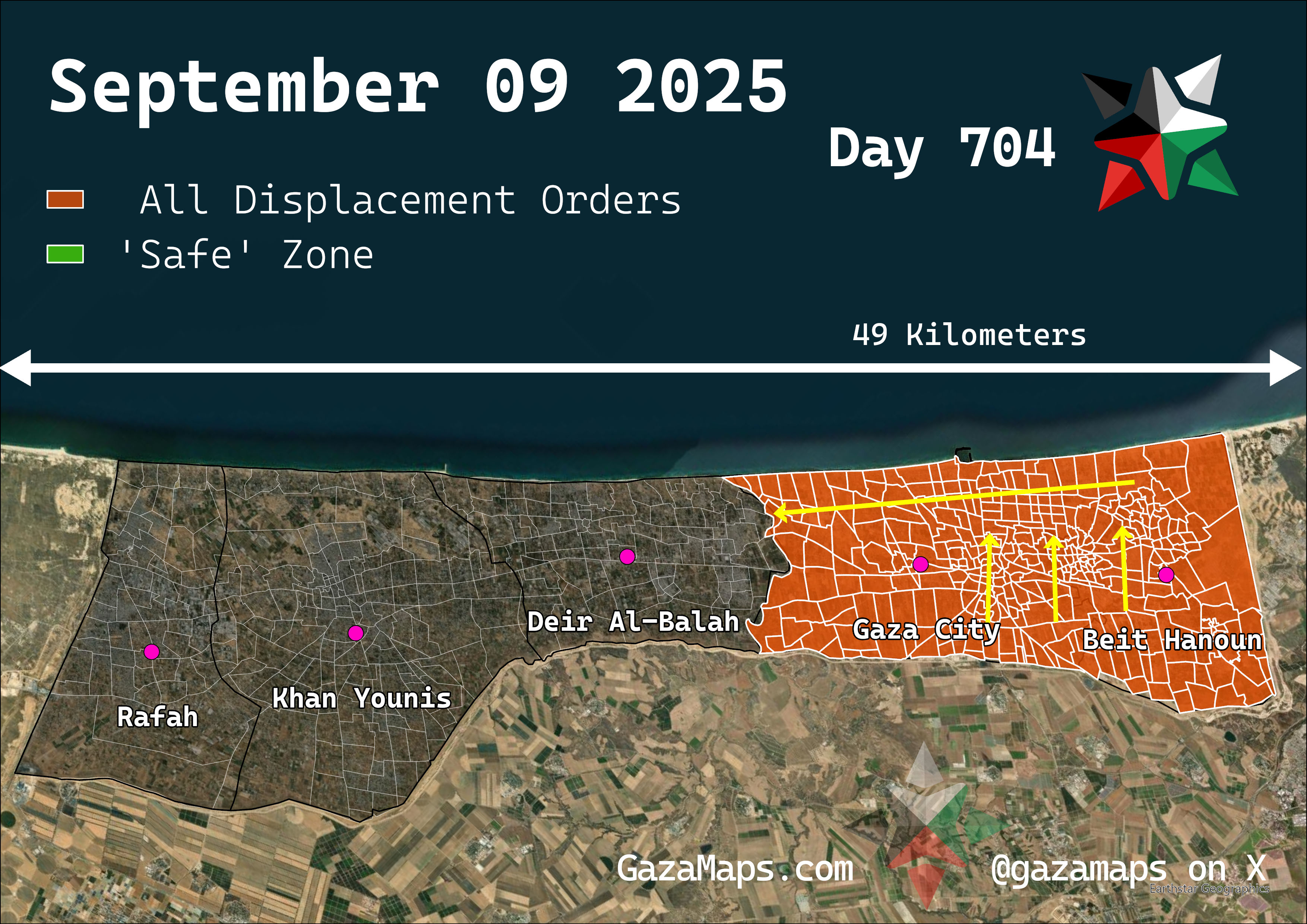 GazaMaps original map, based on IDF displacement order from 09 September 2025