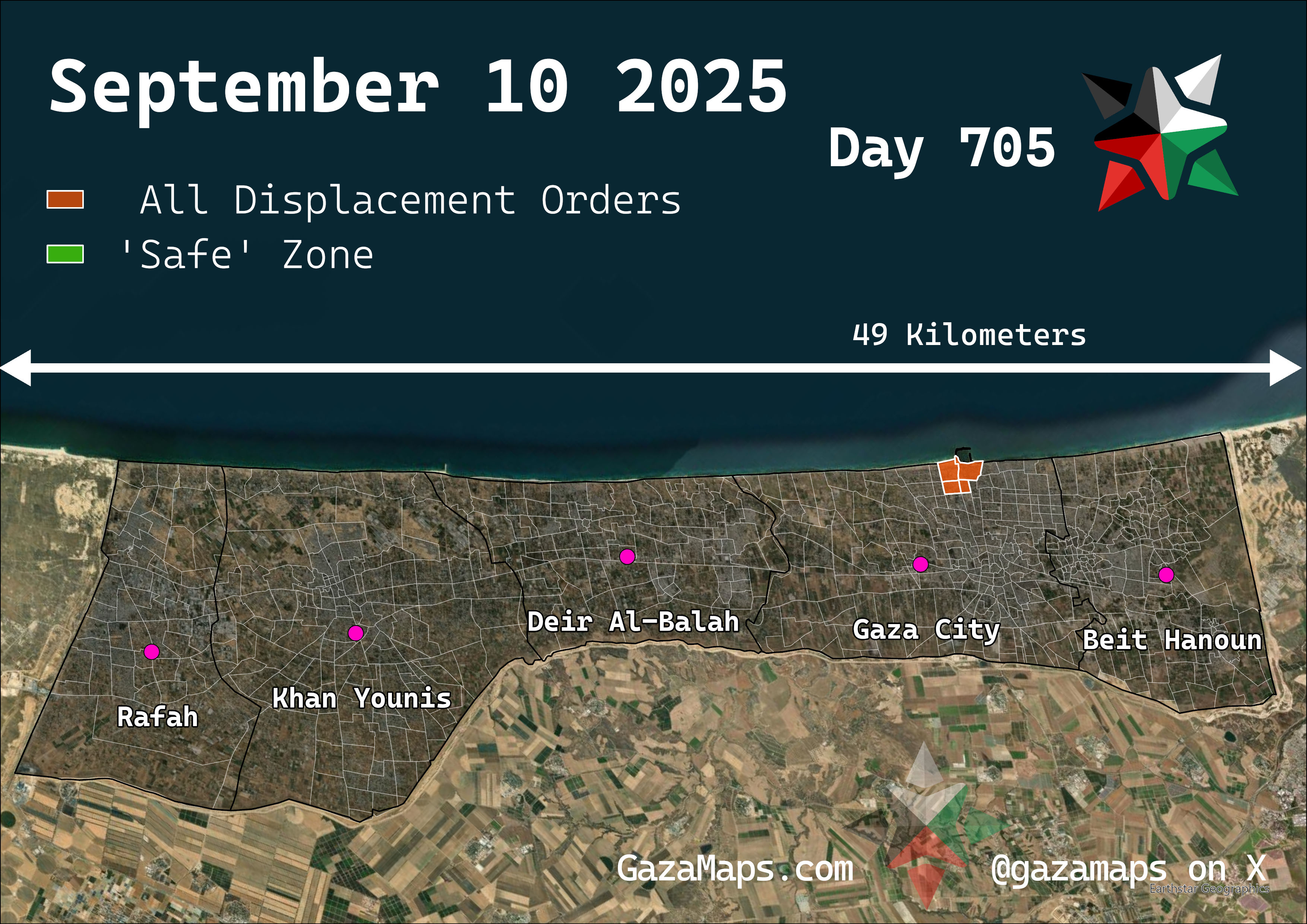 GazaMaps original map, based on IDF displacement order from 10 September 2025