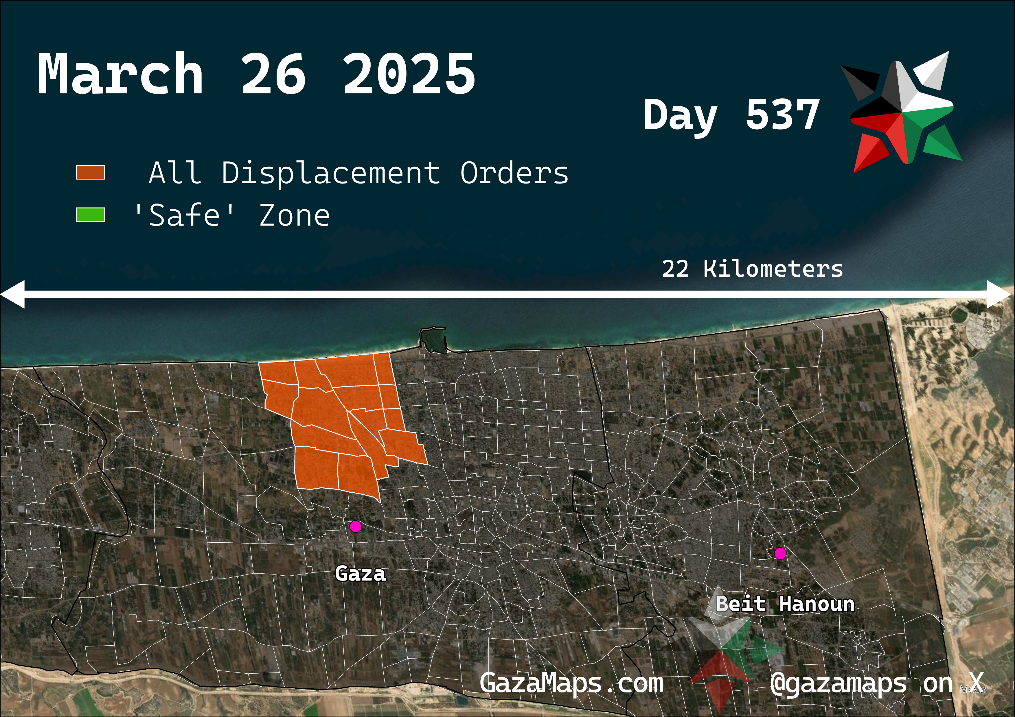 GazaMaps original map, based on IDF displacement order from 26 March 2025