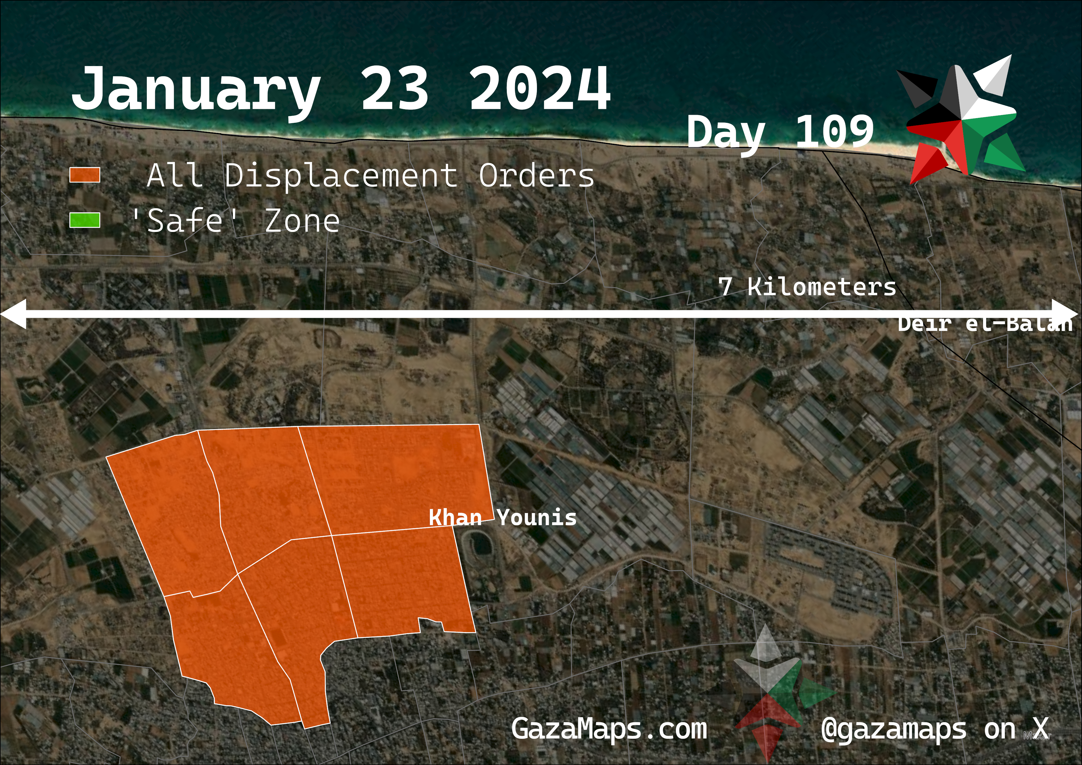 GazaMaps original map, based on IDF displacement order from 23 January 2024