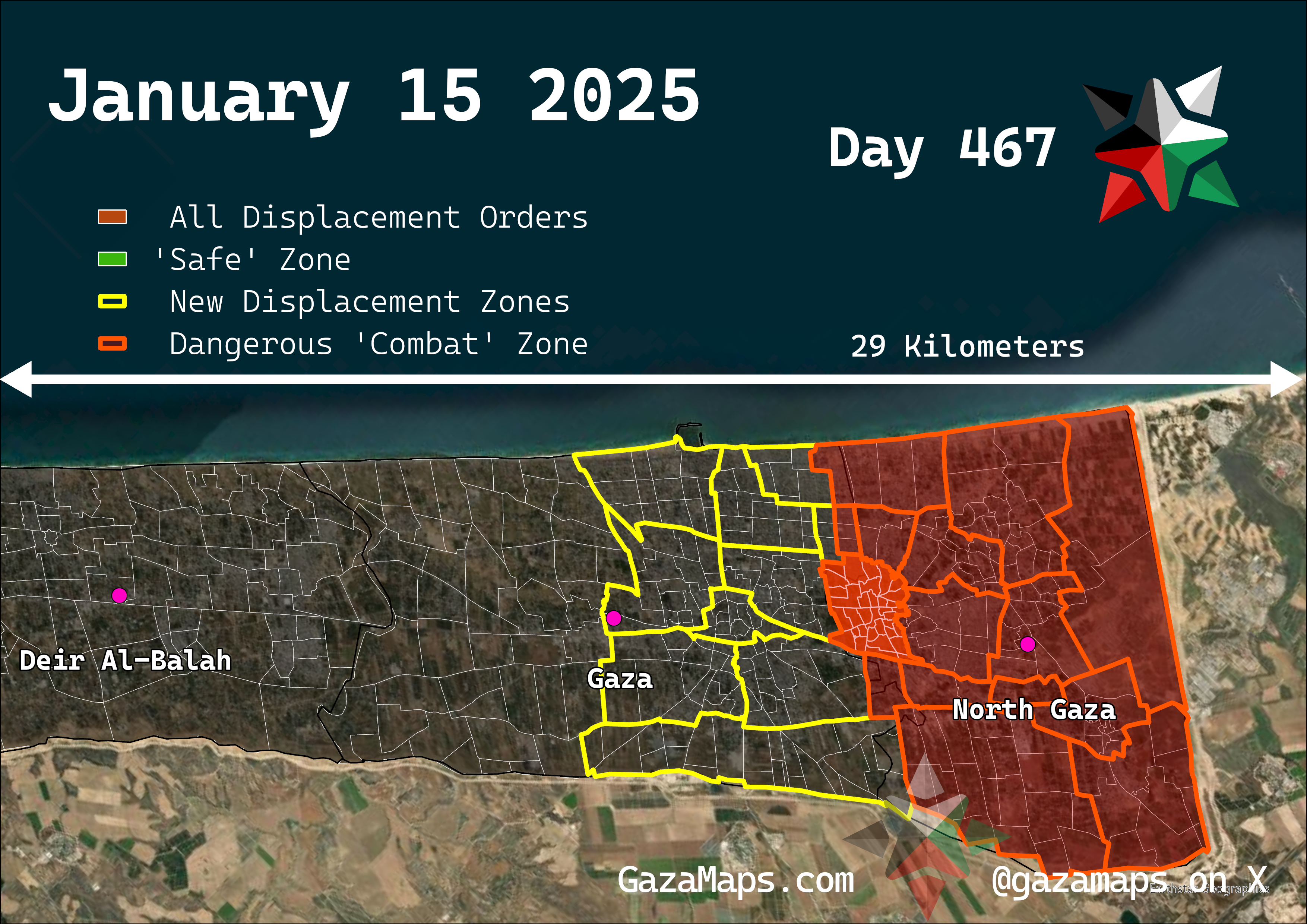 GazaMaps original map, based on IDF displacement order from 15 January 2025