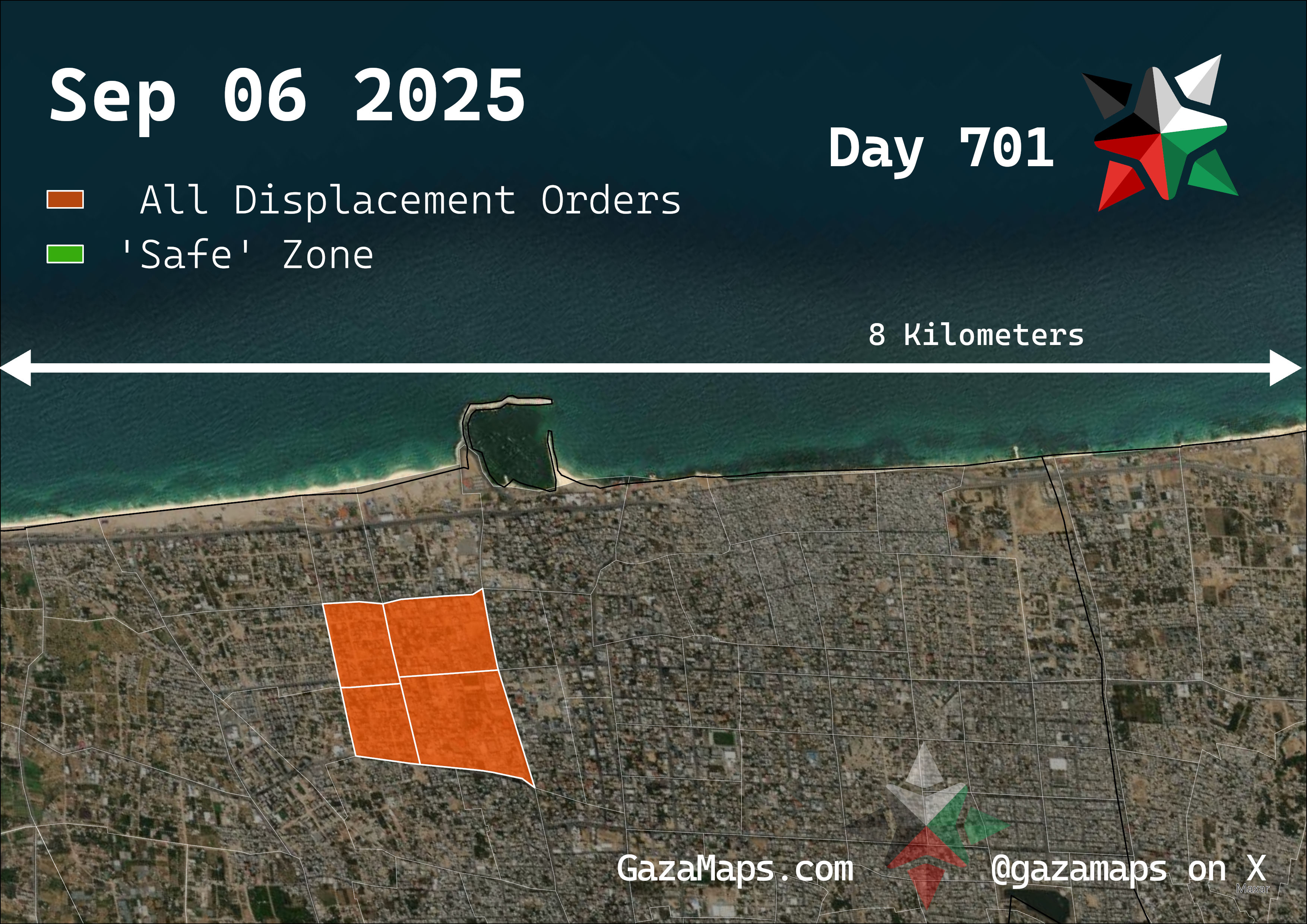 GazaMaps original map, based on IDF displacement order from 06 September 2025