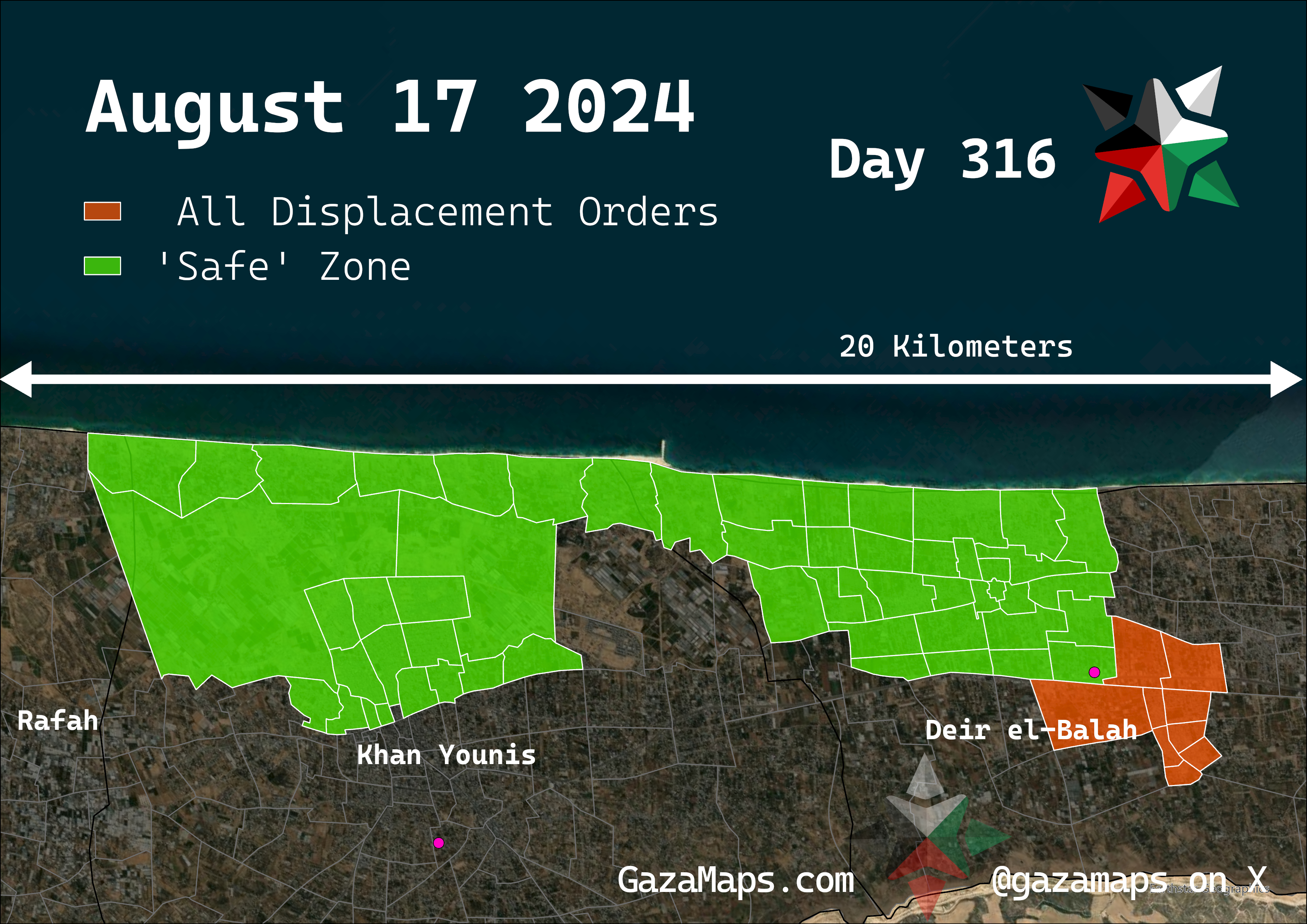 GazaMaps original map, based on IDF displacement order from 17 August 2024