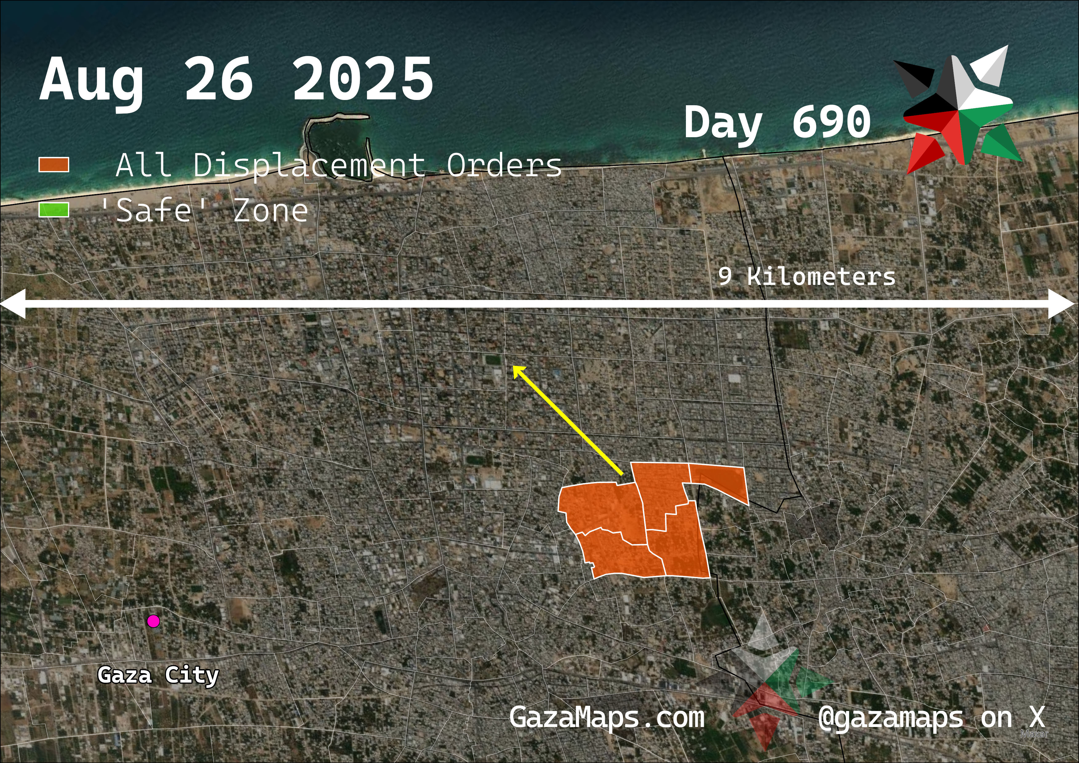 GazaMaps original map, based on IDF displacement order from 26 August 2025