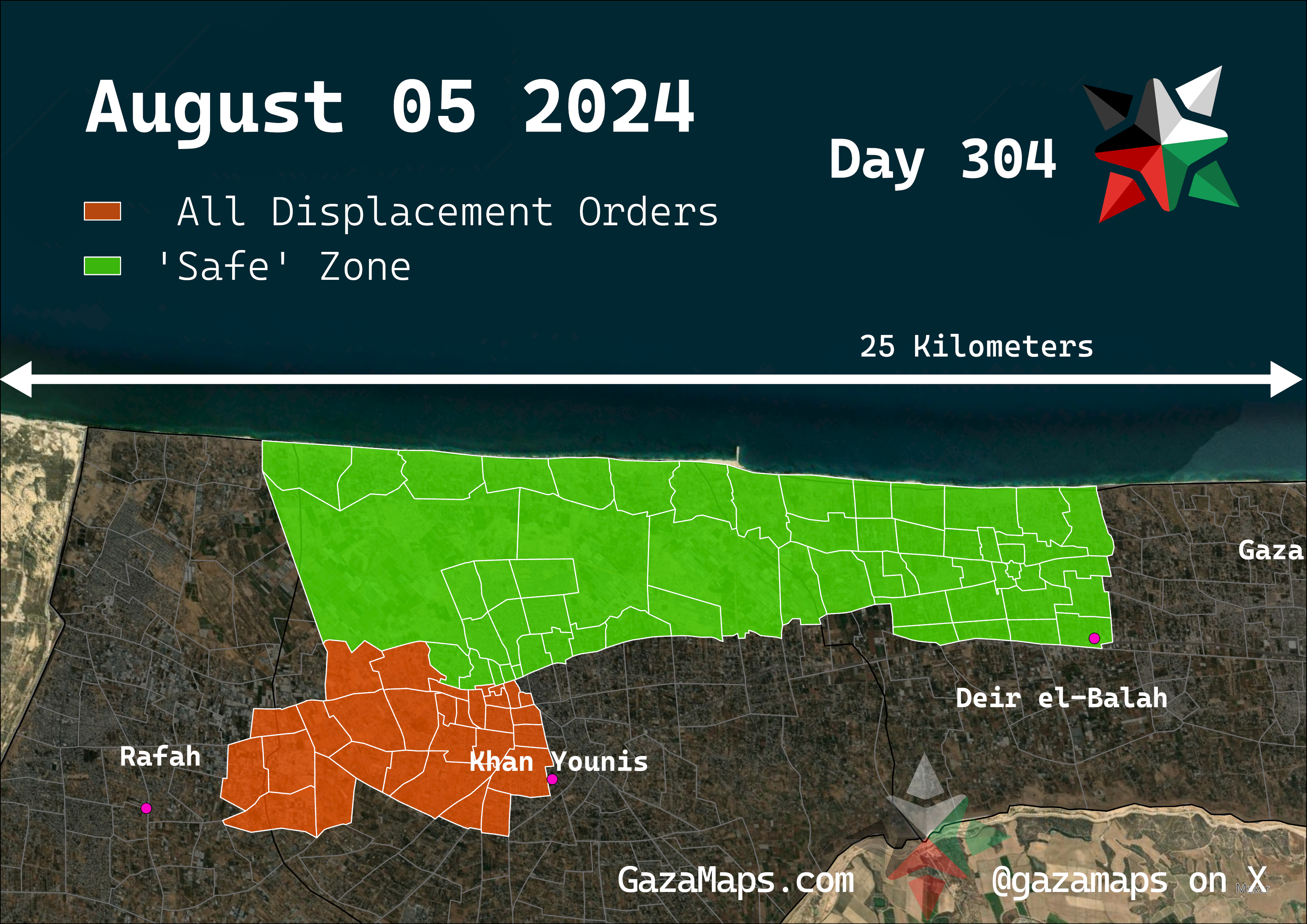 GazaMaps original map, based on IDF displacement order from 05 August 2024