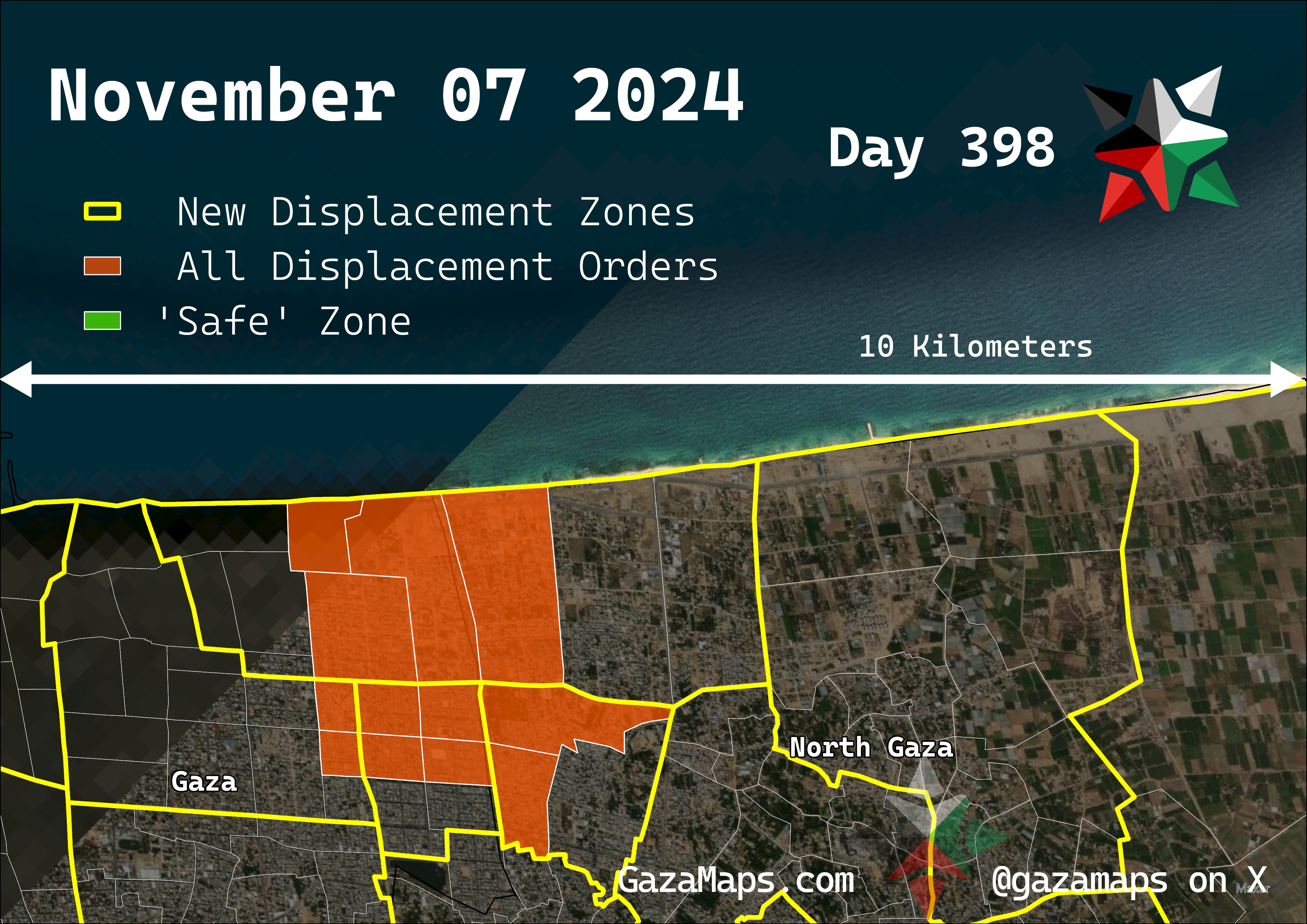 GazaMaps original map, based on IDF displacement order from 07 November 2024