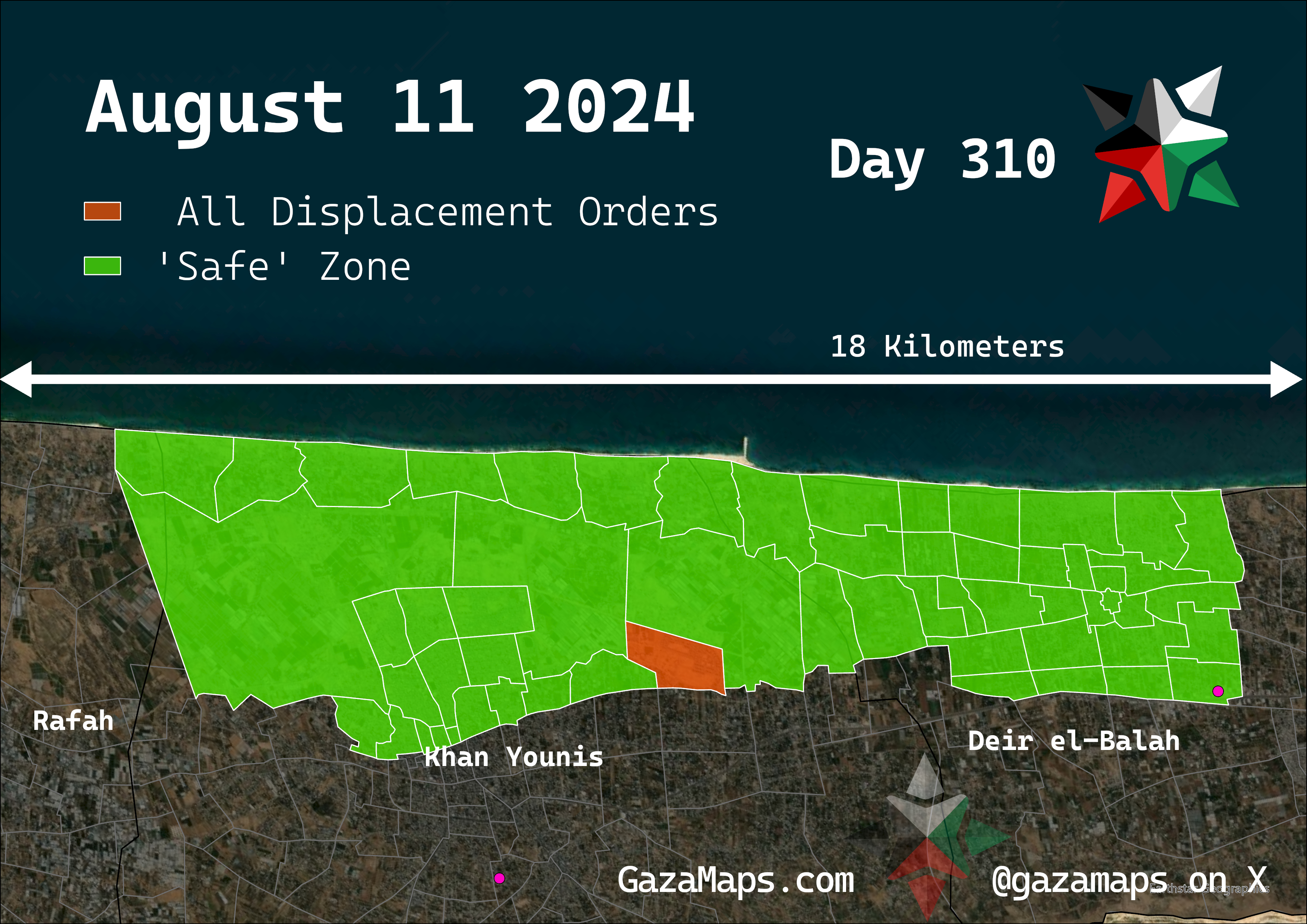 GazaMaps original map, based on IDF displacement order from 11 August 2024