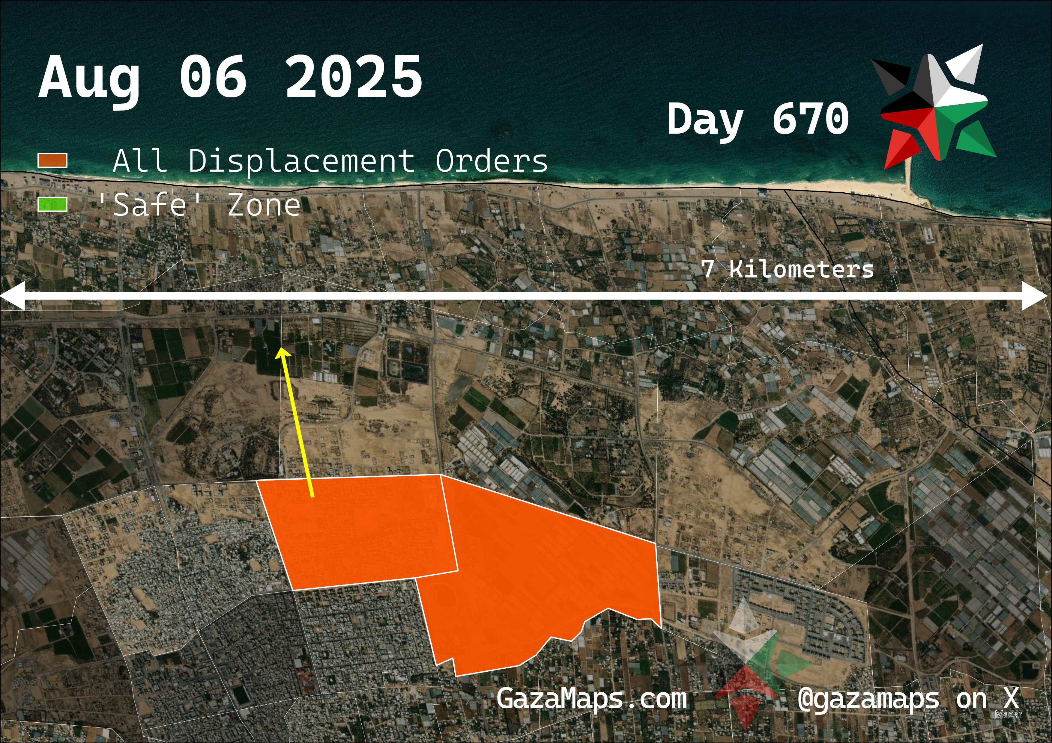 GazaMaps original map, based on IDF displacement order from 06 August 2025