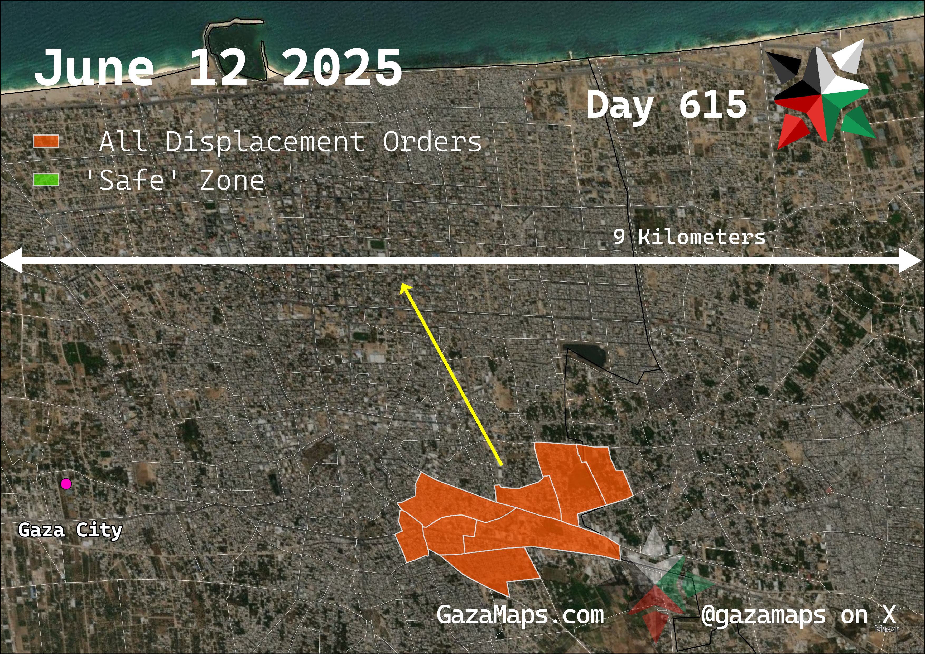 GazaMaps original map, based on IDF displacement order from 12 June 2025