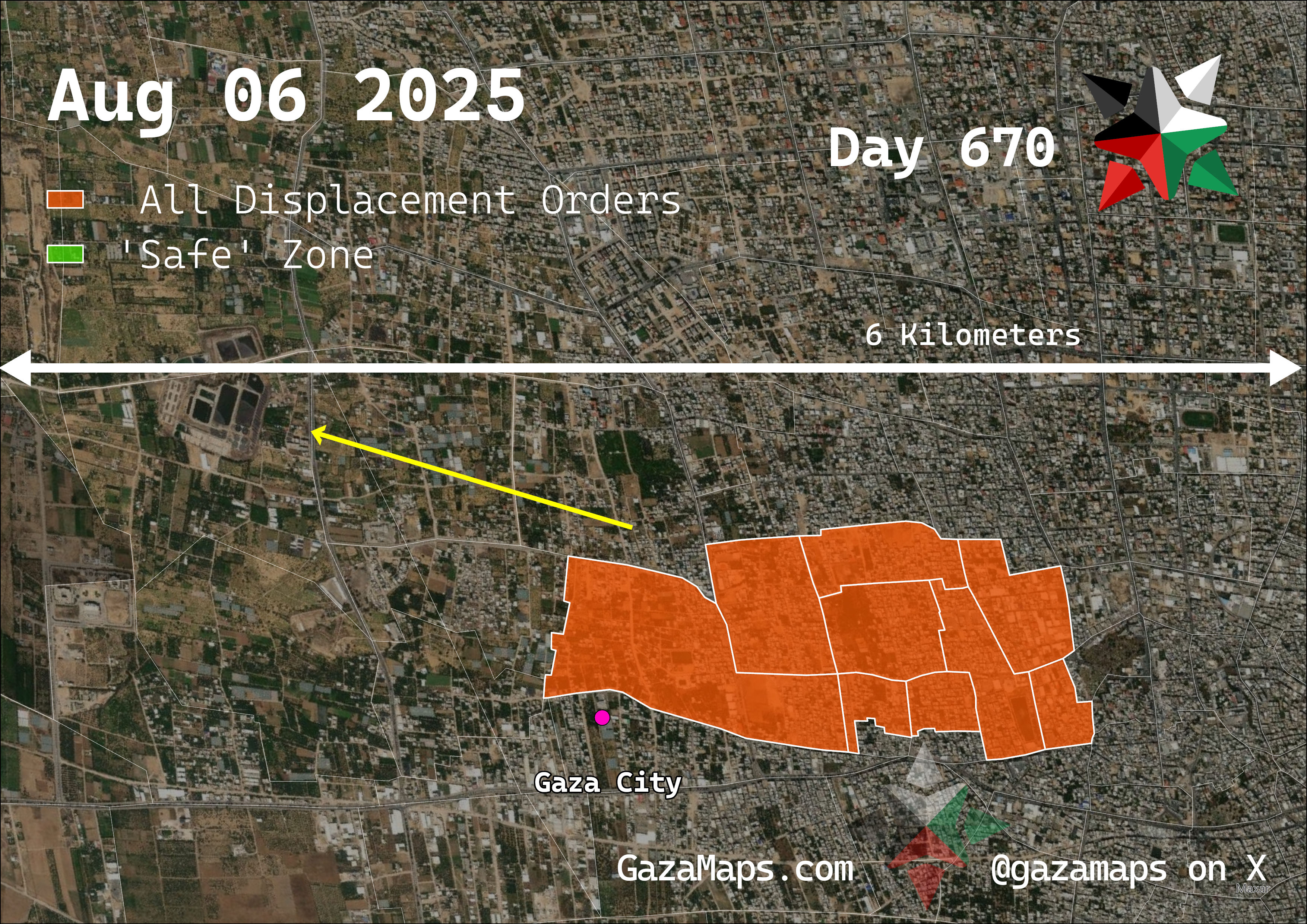 GazaMaps original map, based on IDF displacement order from 06 August 2025