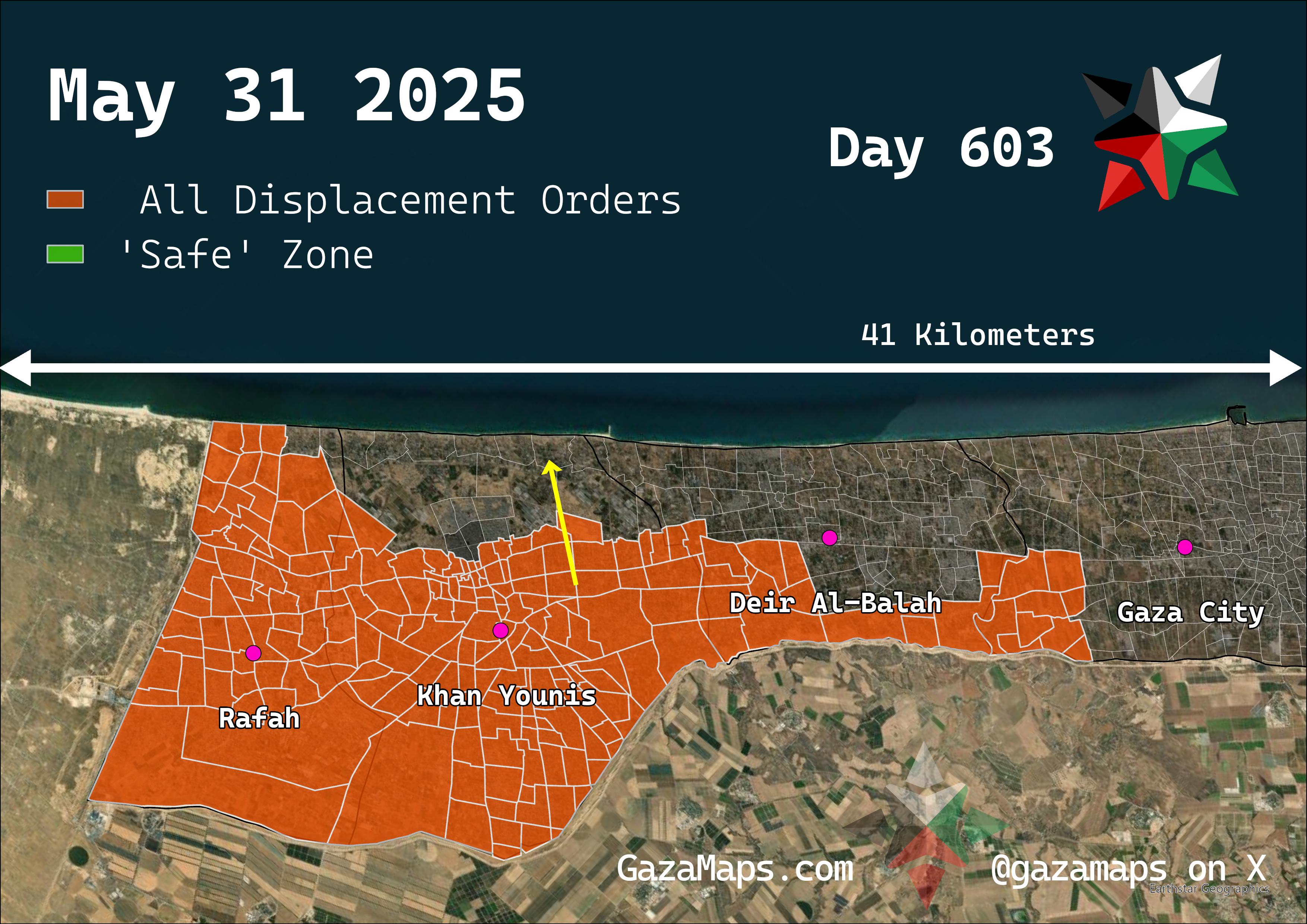 GazaMaps original map, based on IDF displacement order from 31 May 2025