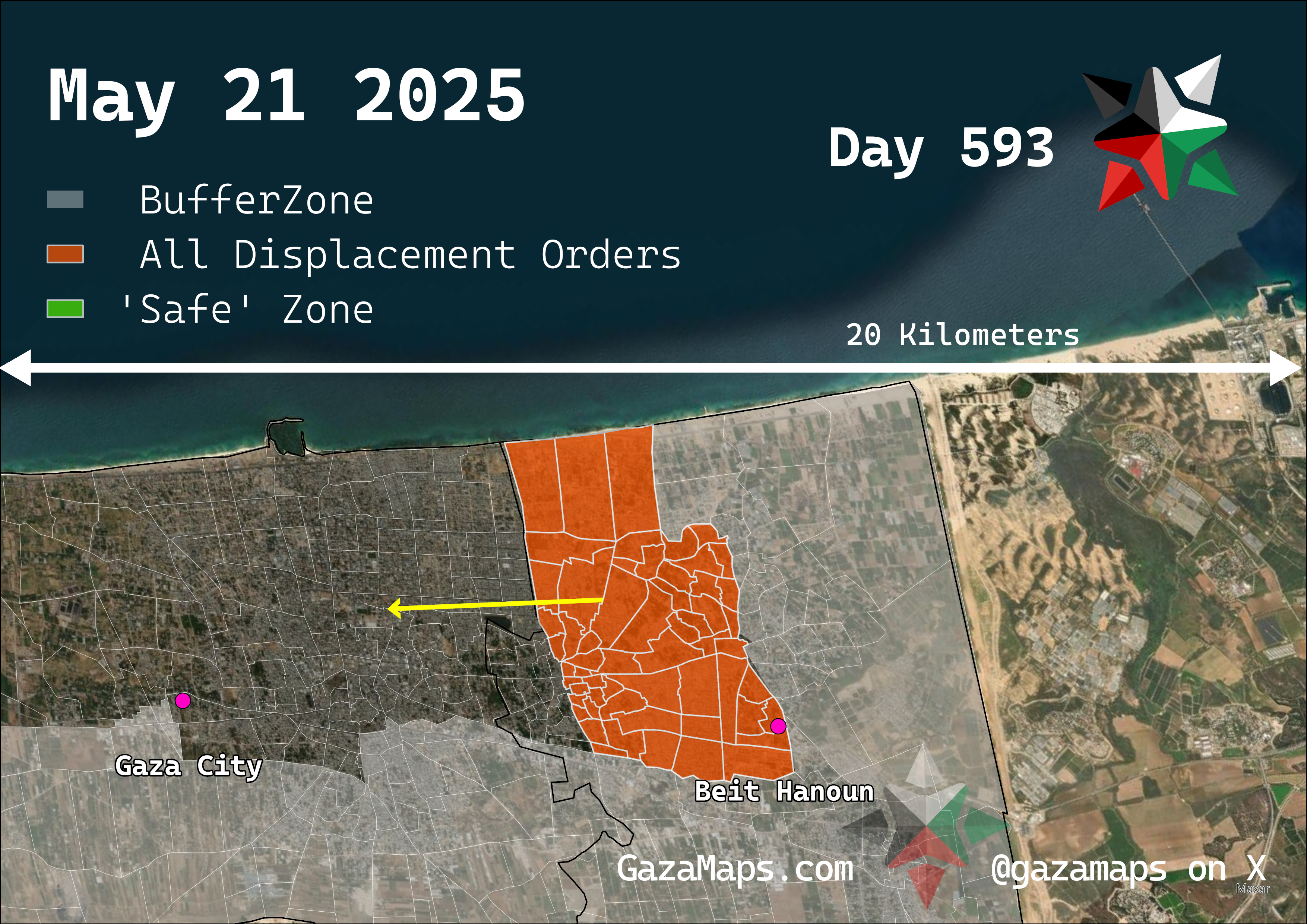 GazaMaps original map, based on IDF displacement order from 21 May 2025