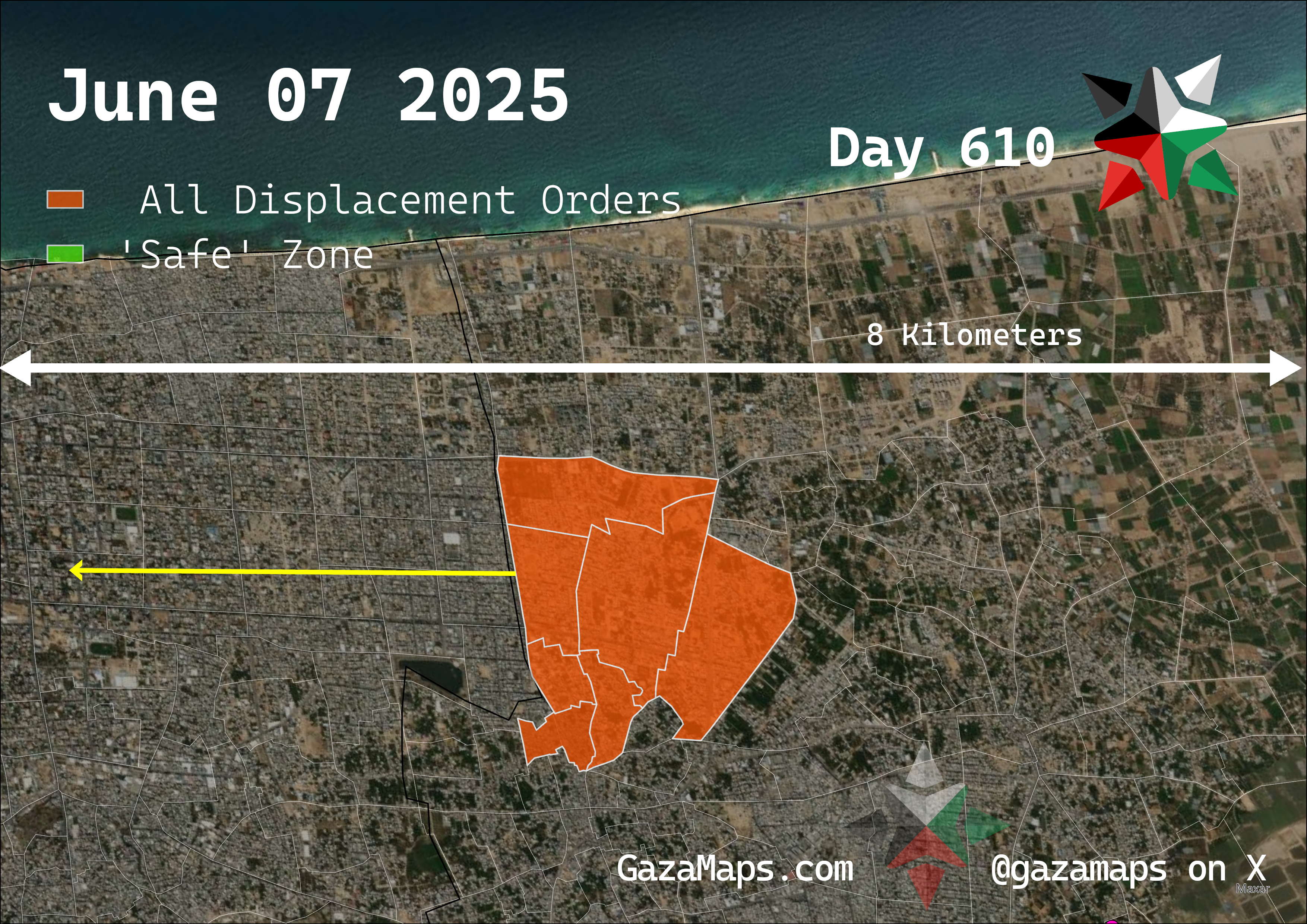 GazaMaps original map, based on IDF displacement order from 07 June 2025