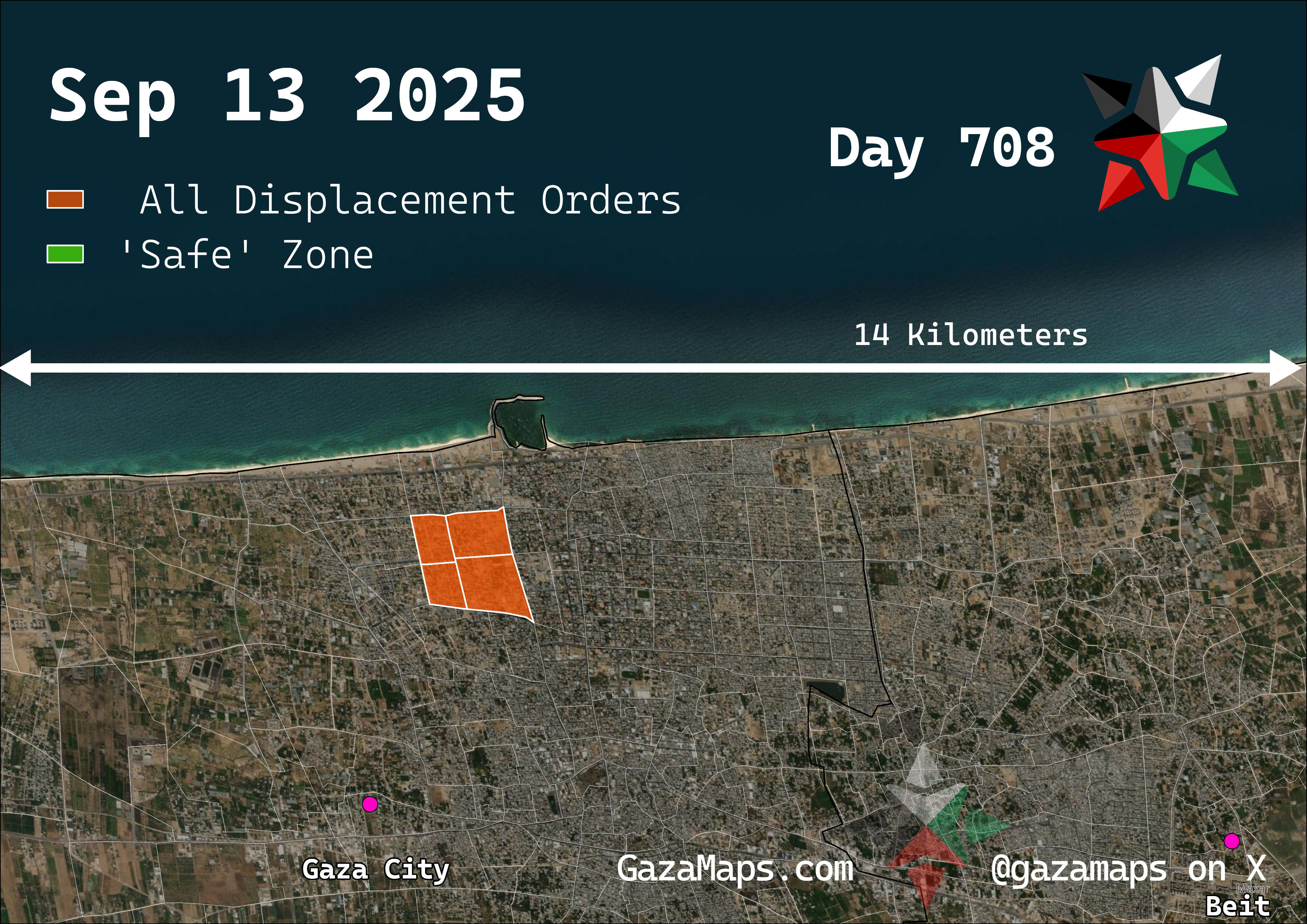 GazaMaps original map, based on IDF displacement order from 13 September 2025