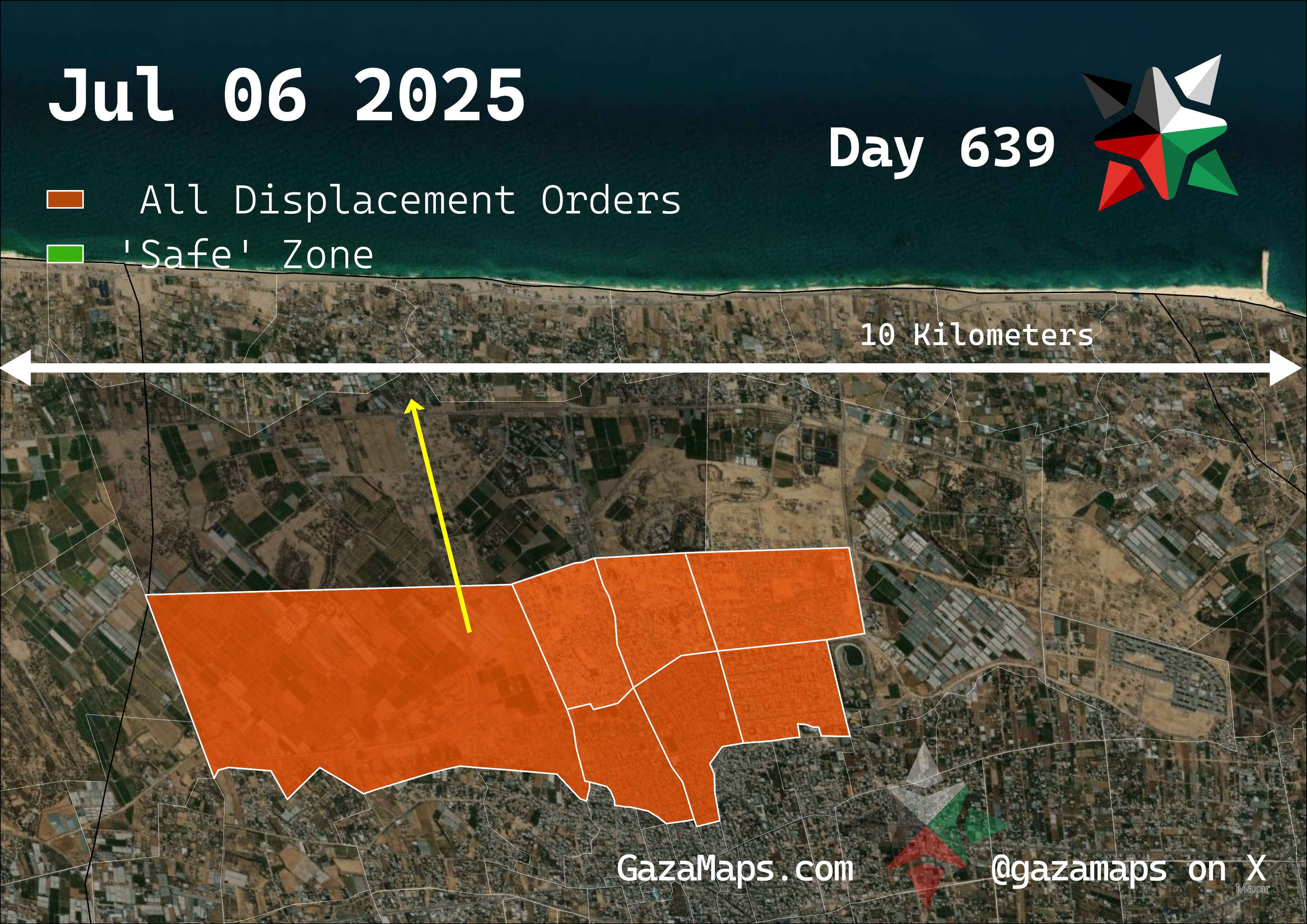 GazaMaps original map, based on IDF displacement order from 06 July 2025