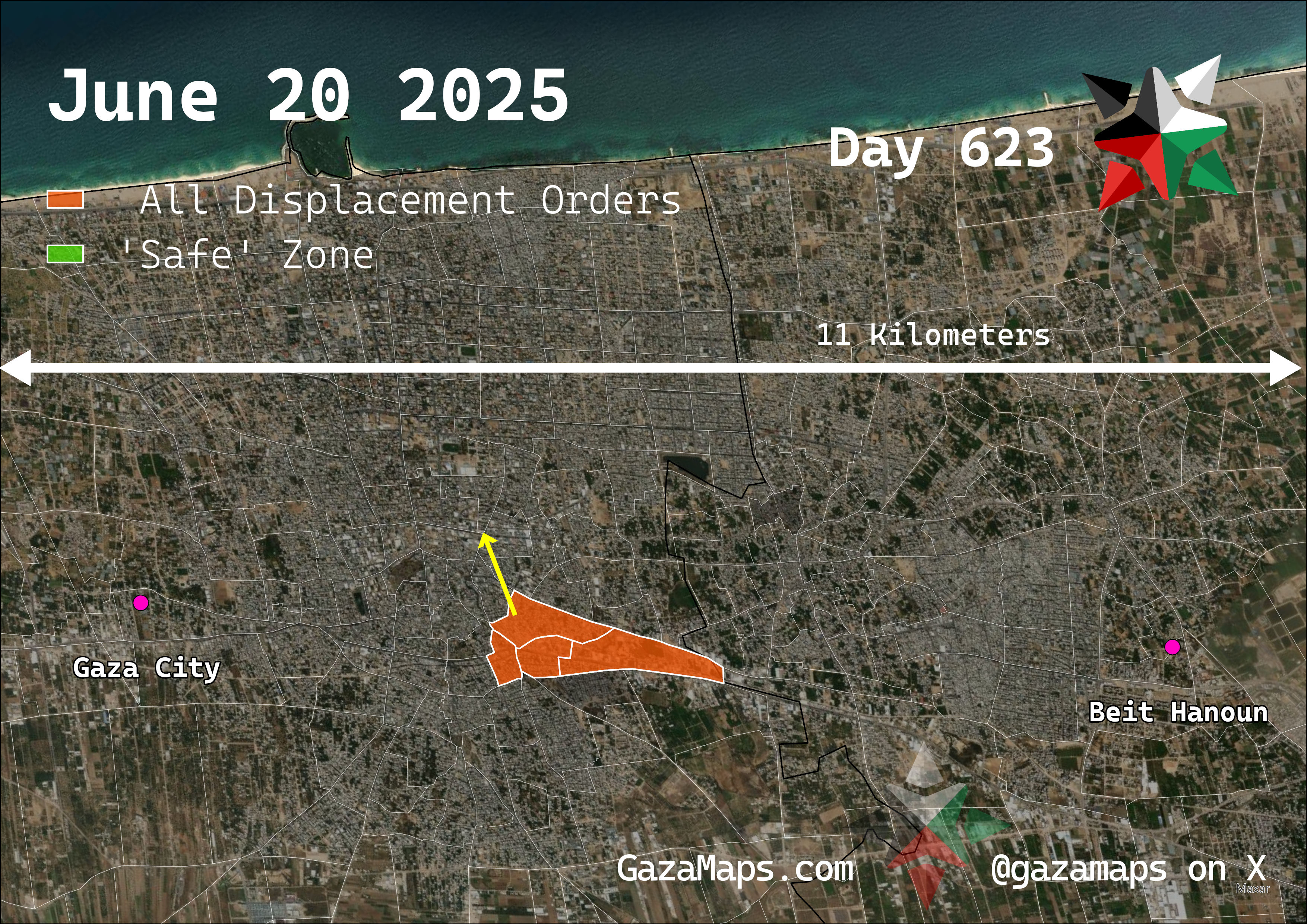 GazaMaps original map, based on IDF displacement order from 20 June 2025