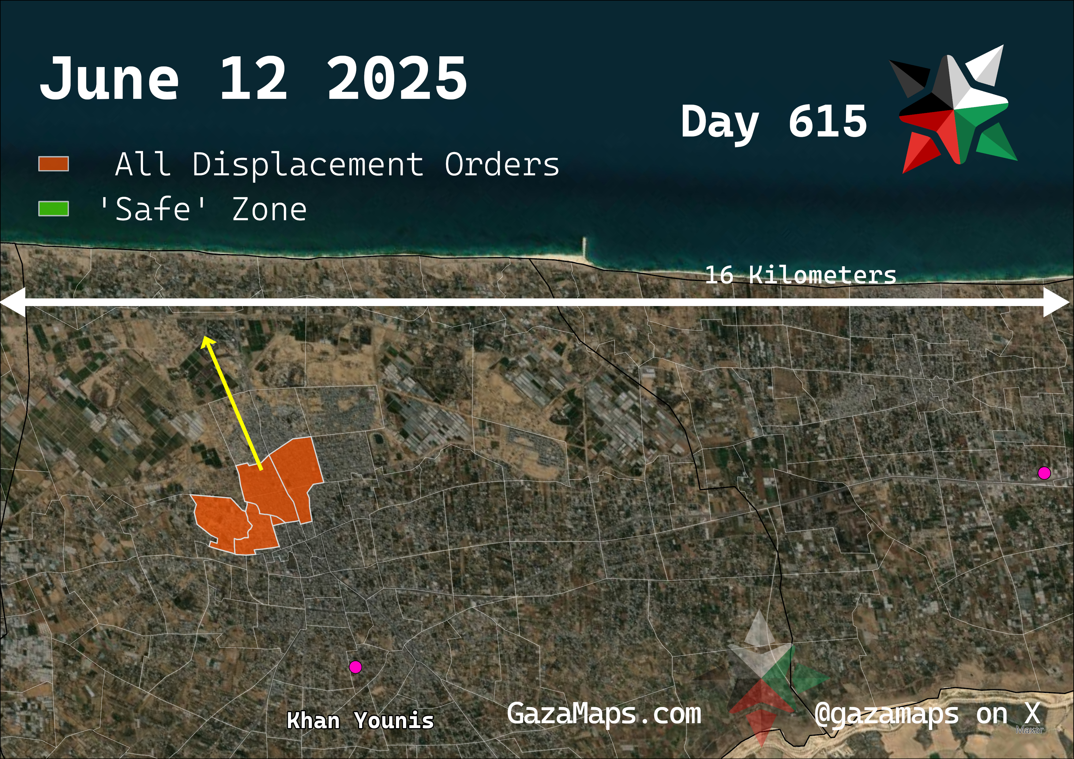 GazaMaps original map, based on IDF displacement order from 12 June 2025