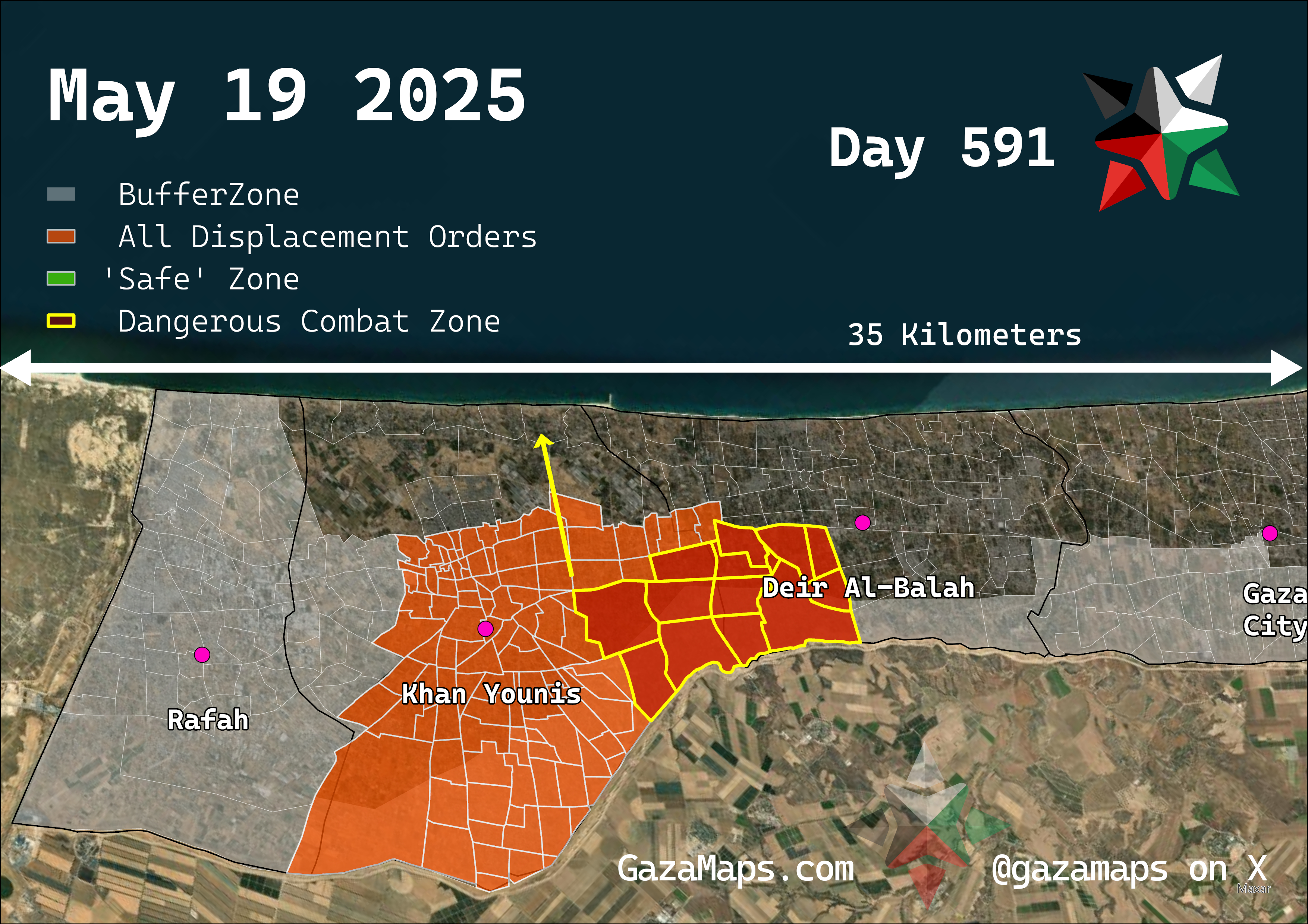GazaMaps original map, based on IDF displacement order from 19 May 2025