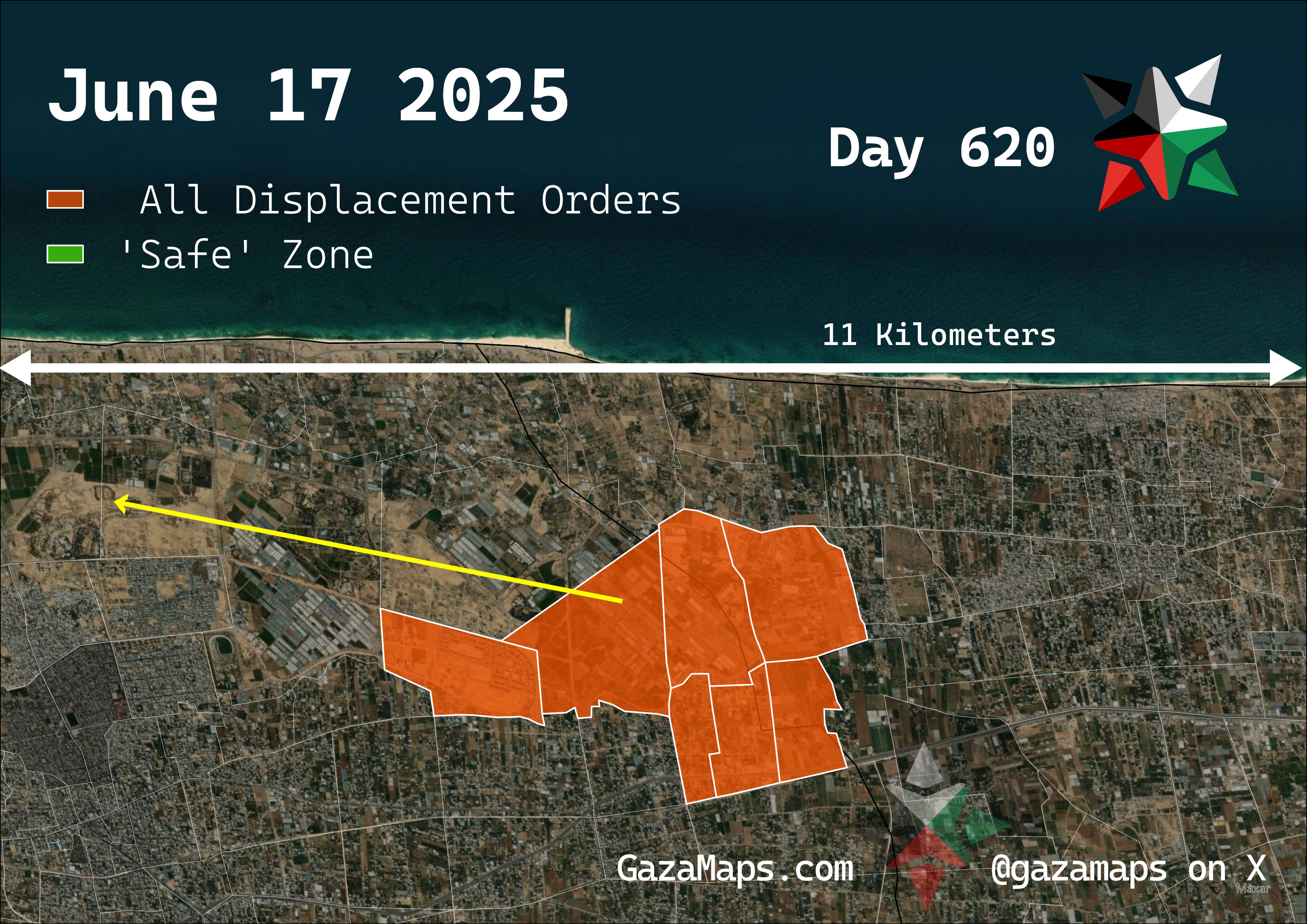 GazaMaps original map, based on IDF displacement order from 17 June 2025