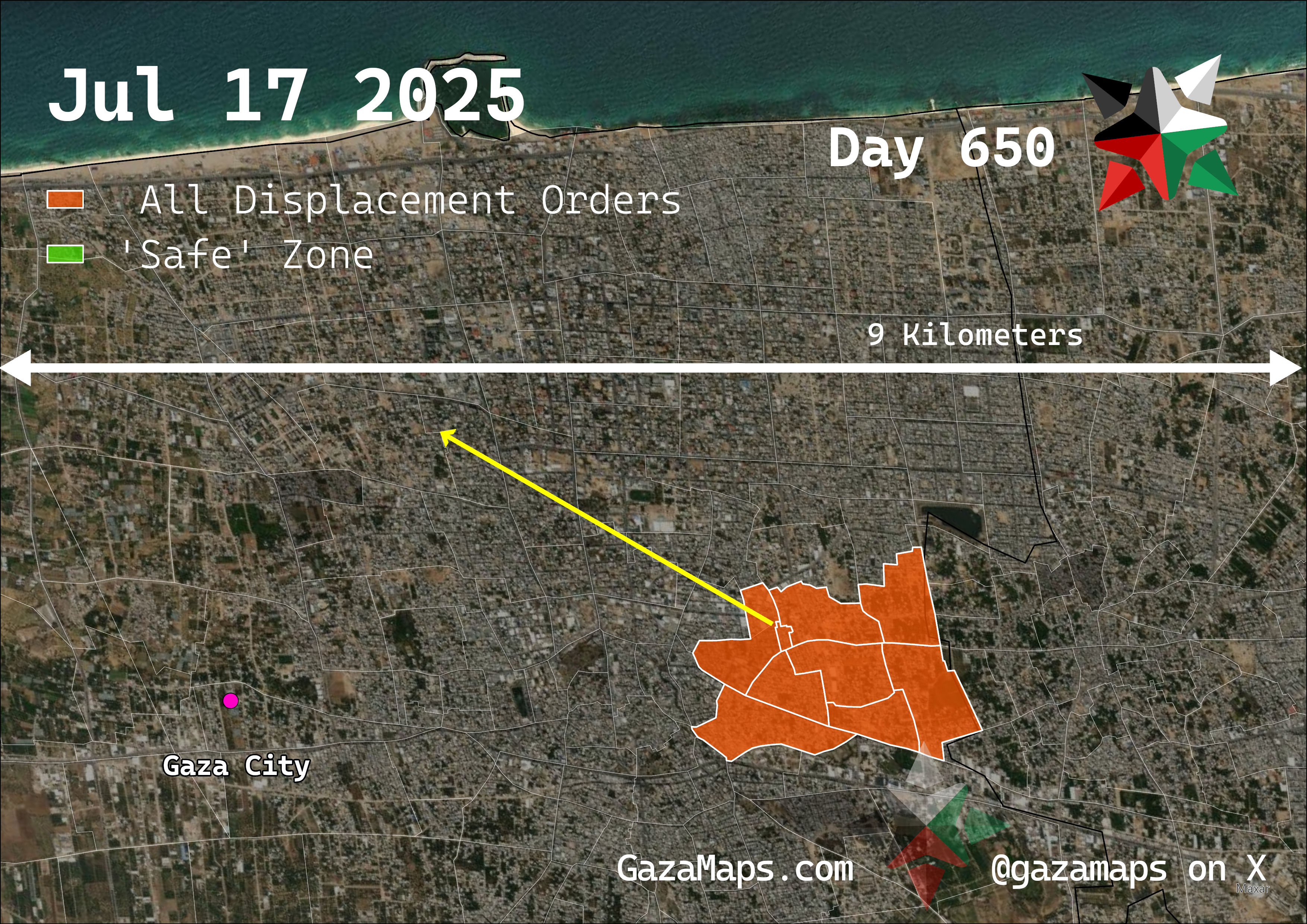 GazaMaps original map, based on IDF displacement order from 17 July 2025